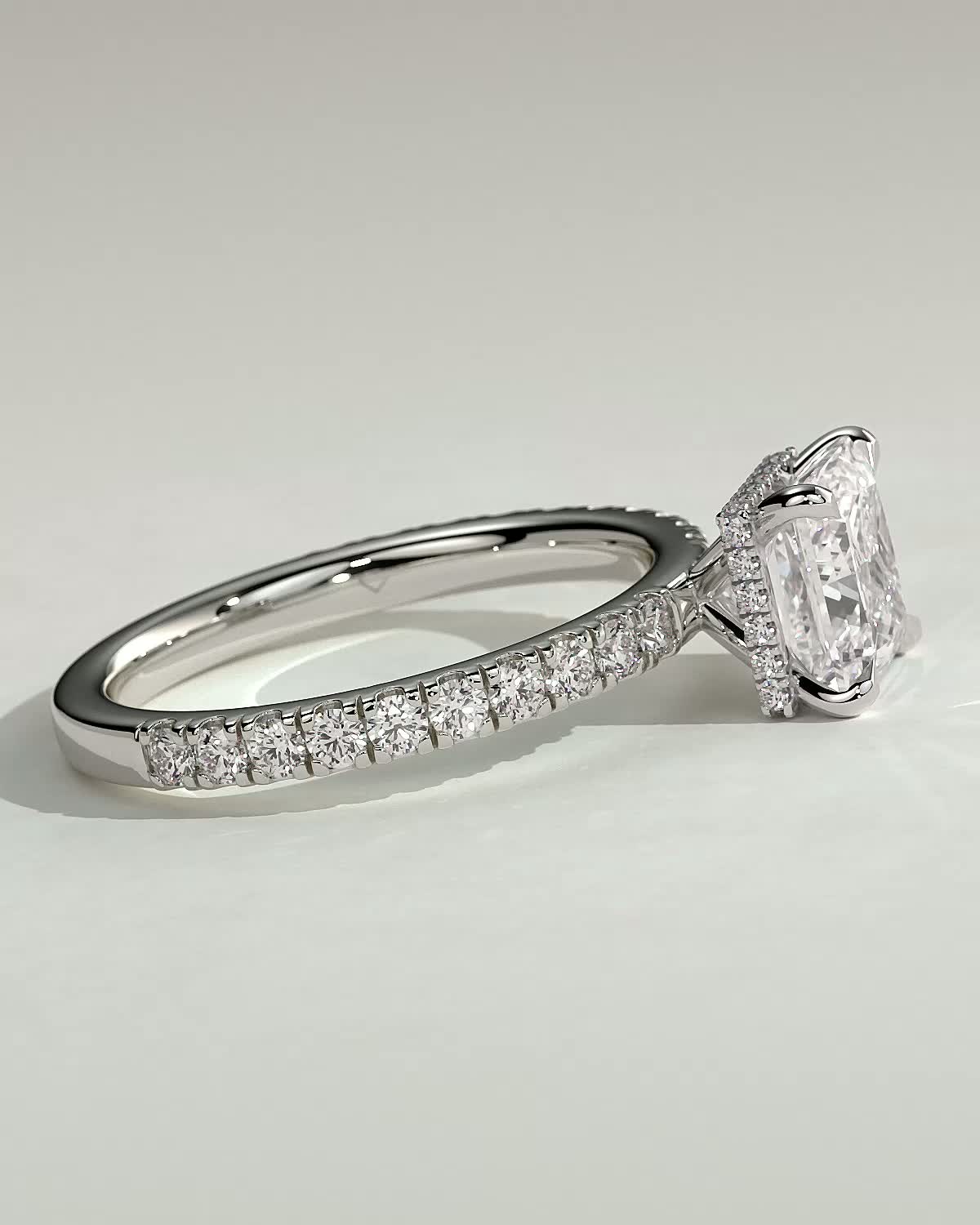 Brooklyn - Princess Solitaire with Hidden Halo and Half Pave - 18k White Gold