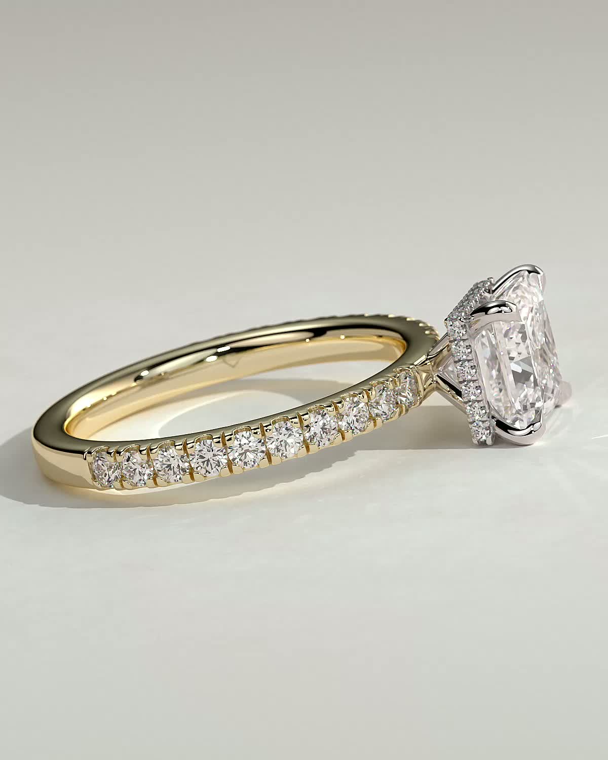 Brooklyn - Princess Solitaire with Hidden Halo and Half Pave - 18k Yellow Gold / 18k White Gold