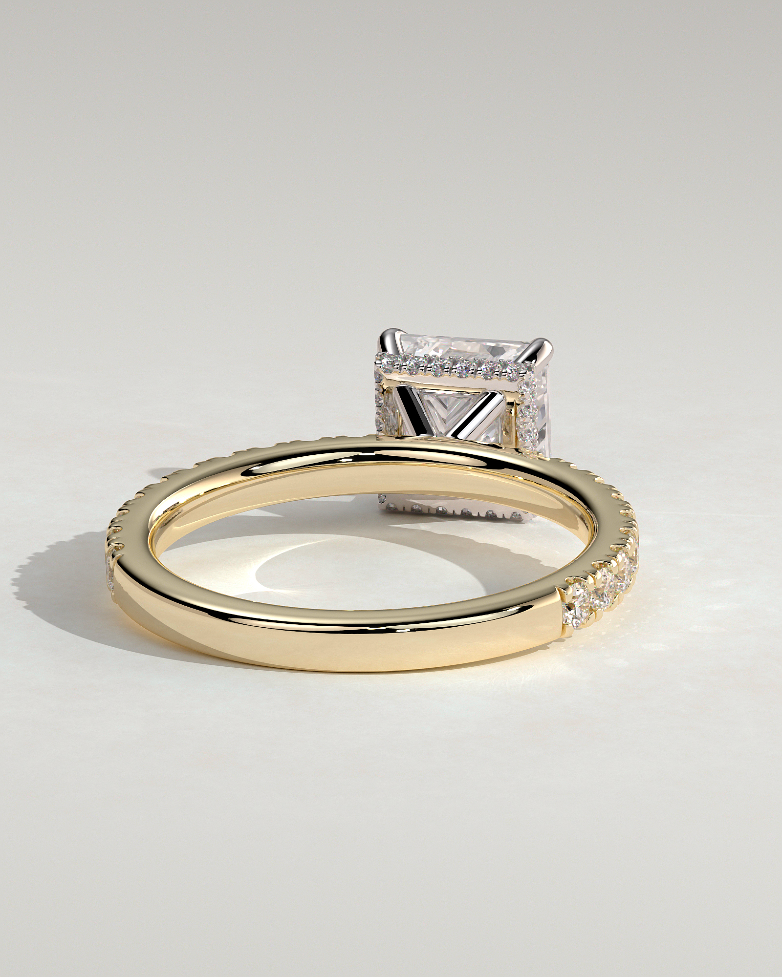 Brooklyn - Princess Solitaire with Hidden Halo and Half Pave - 18k Yellow Gold / 18k White Gold