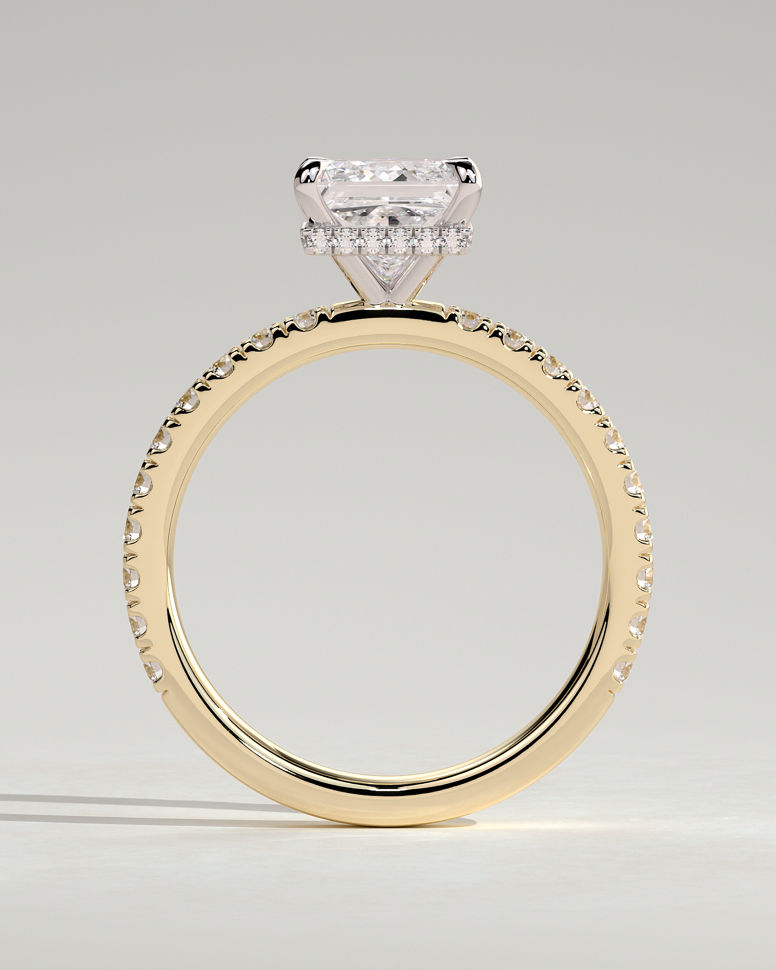 Brooklyn - Princess Solitaire with Hidden Halo and Half Pave - 18k Yellow Gold / 18k White Gold