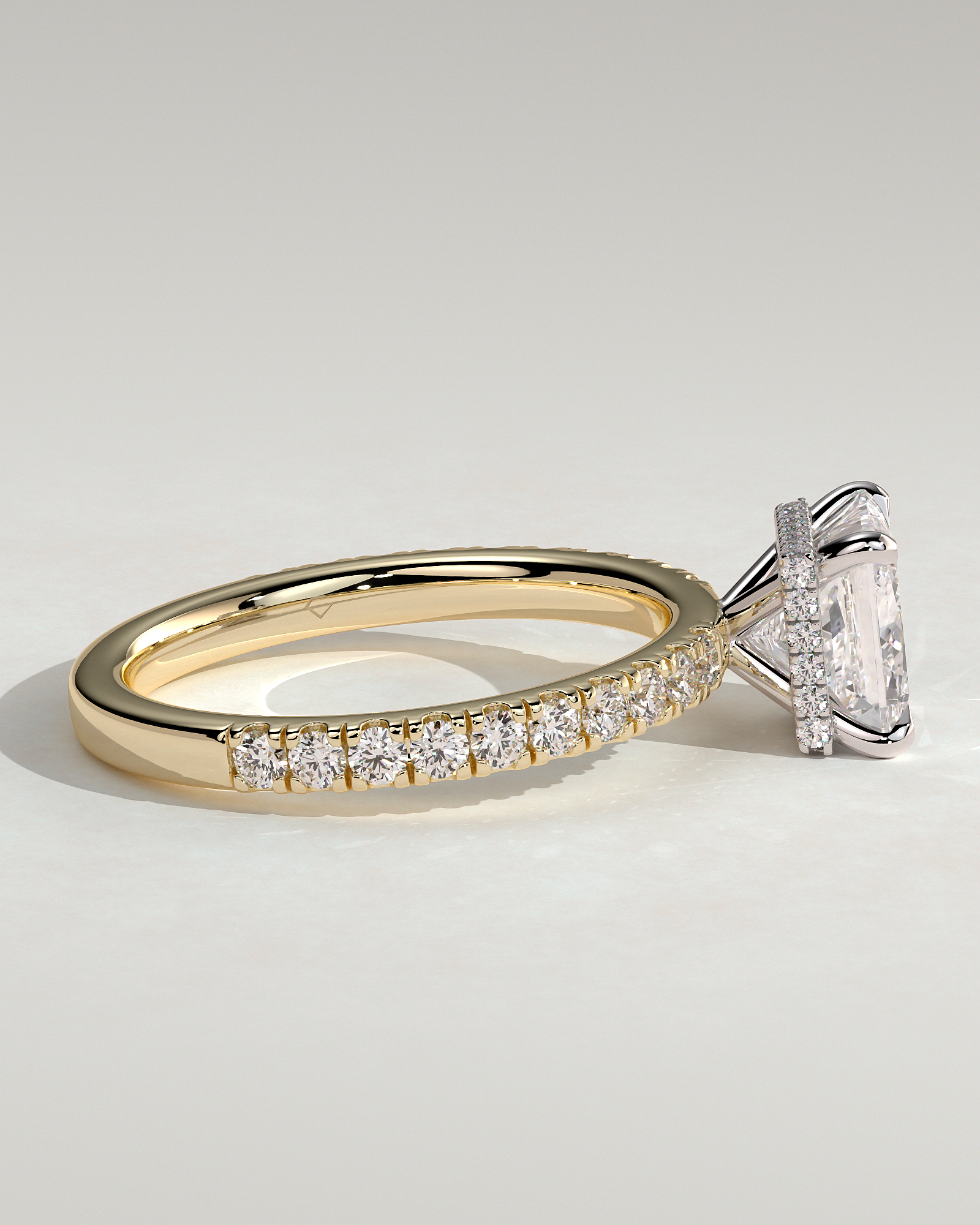 Brooklyn - Princess Solitaire with Hidden Halo and Half Pave - 18k Yellow Gold / 18k White Gold