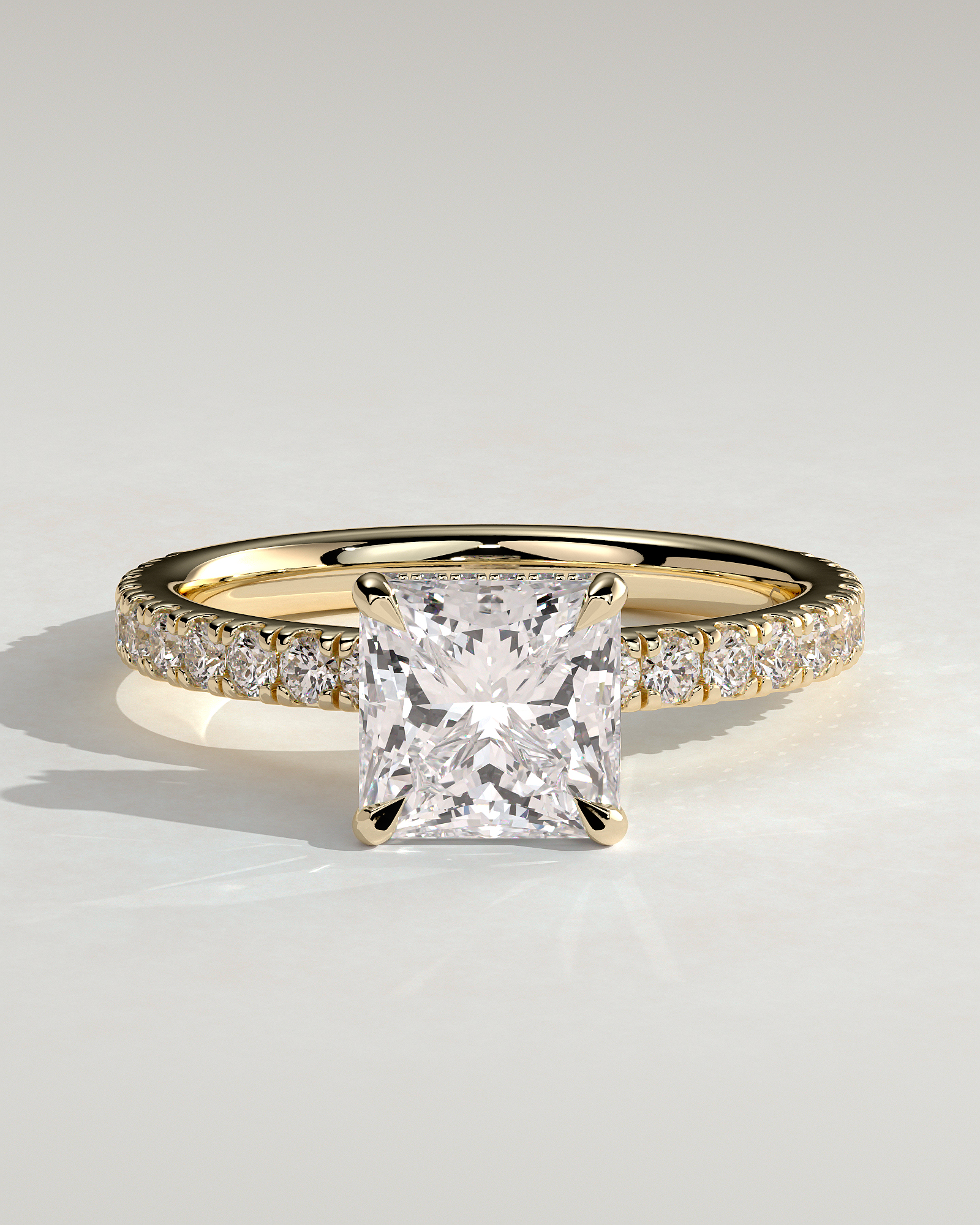 Brooklyn - Princess Solitaire with Hidden Halo and Half Pave - 18k Yellow Gold