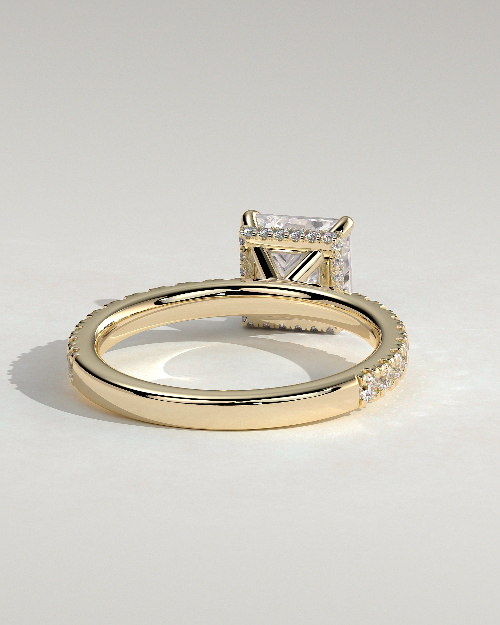 Brooklyn - Princess Solitaire with Hidden Halo and Half Pave - 18k Yellow Gold