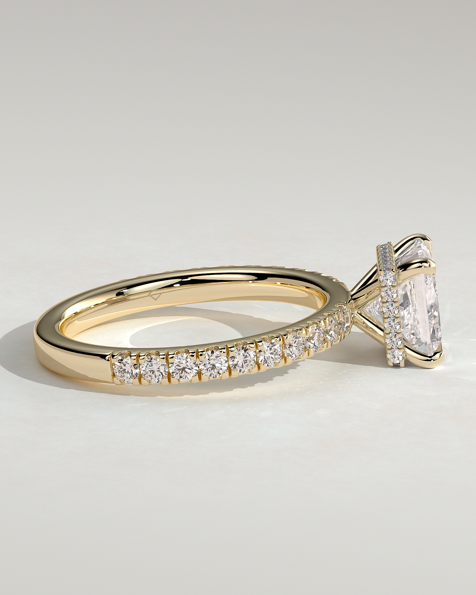 Brooklyn - Princess Solitaire with Hidden Halo and Half Pave - 18k Yellow Gold