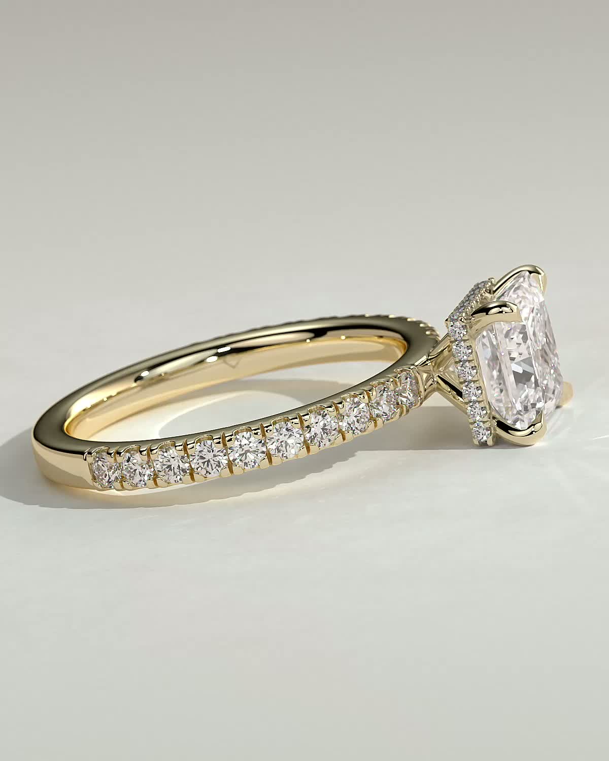 Brooklyn - Princess Solitaire with Hidden Halo and Half Pave - 18k Yellow Gold