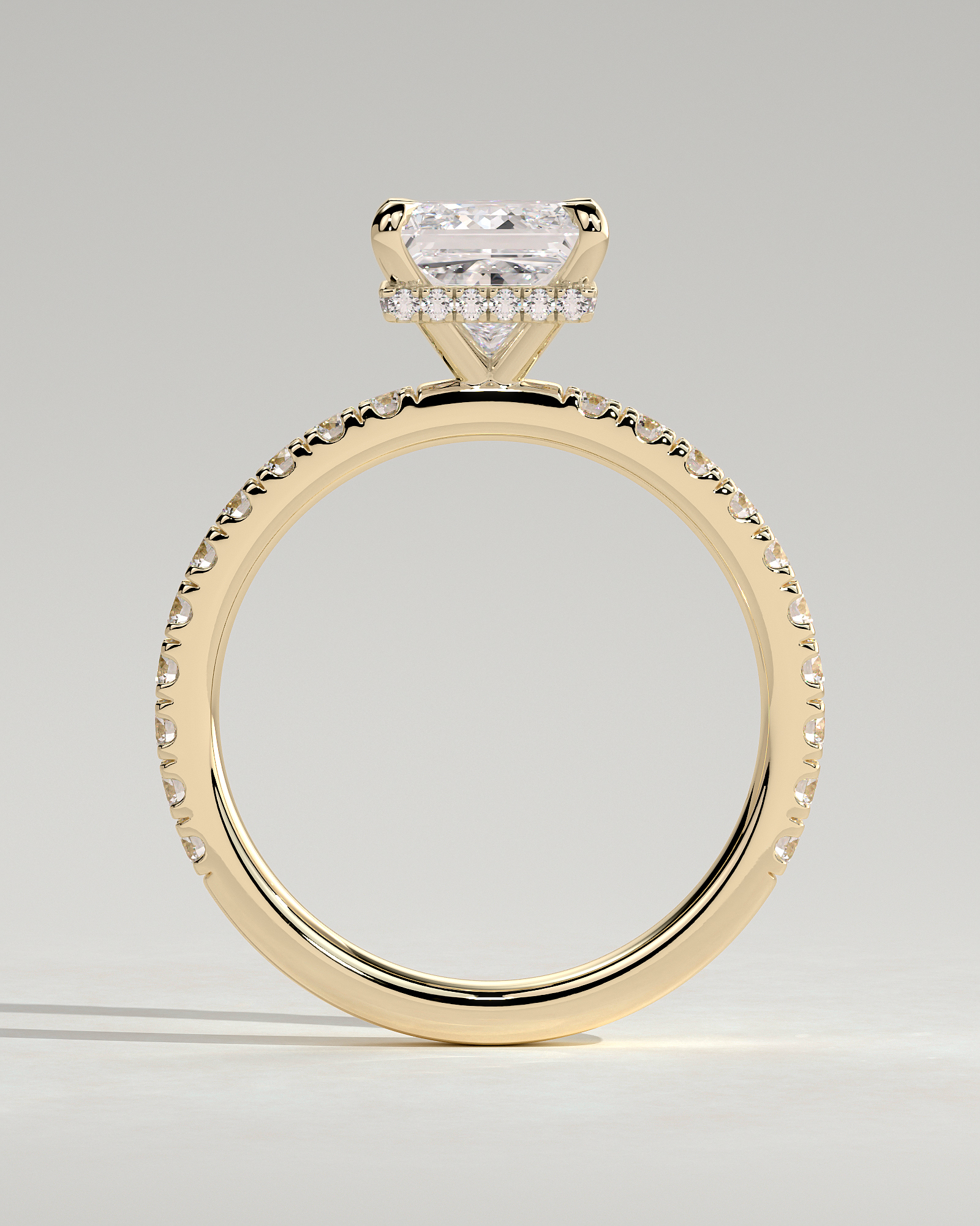 Brooklyn - Princess Solitaire with Hidden Halo and Half Pave - 18k Yellow Gold