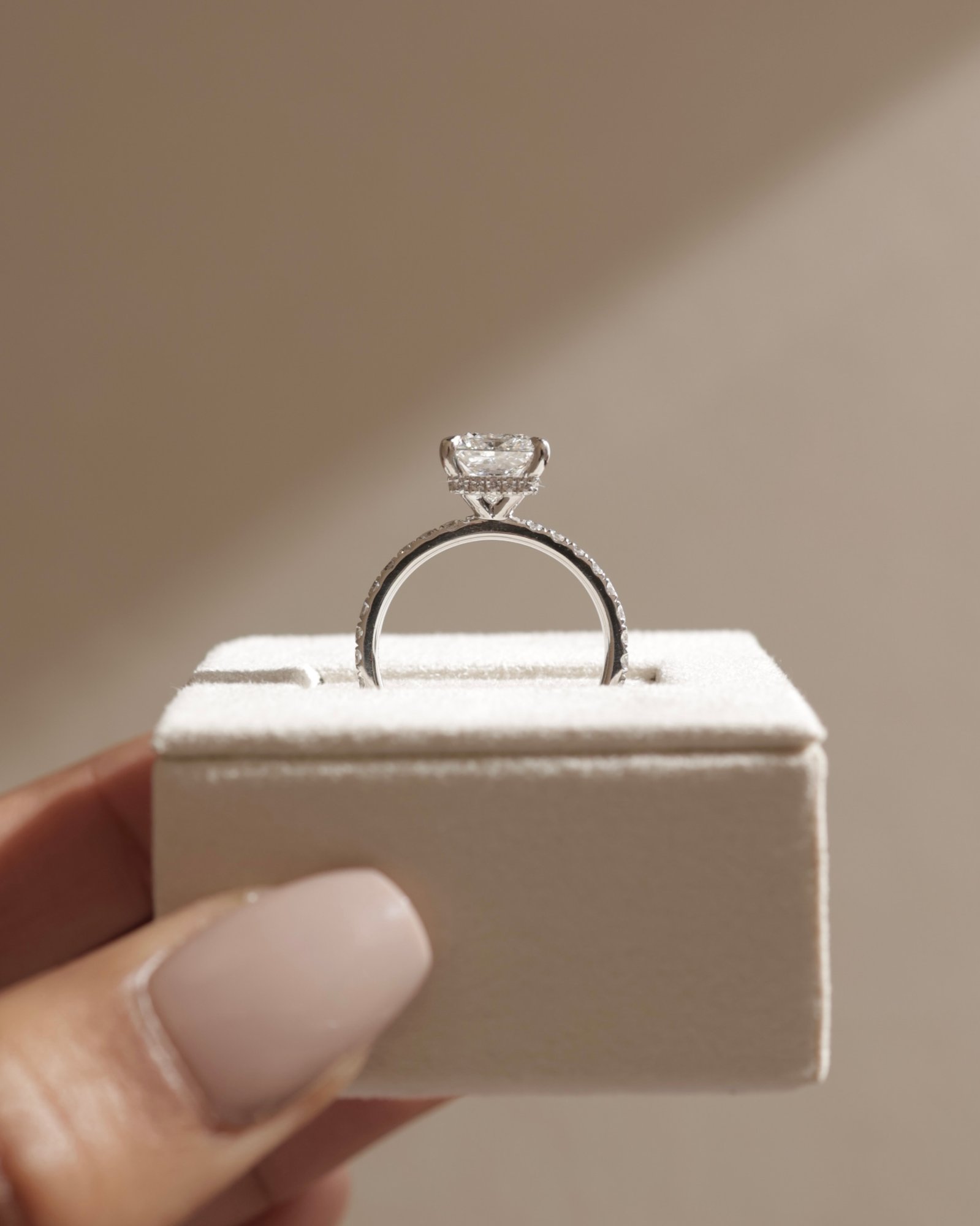 Brooklyn - Princess Solitaire with Hidden Halo and Half Pave Lifestyle Image