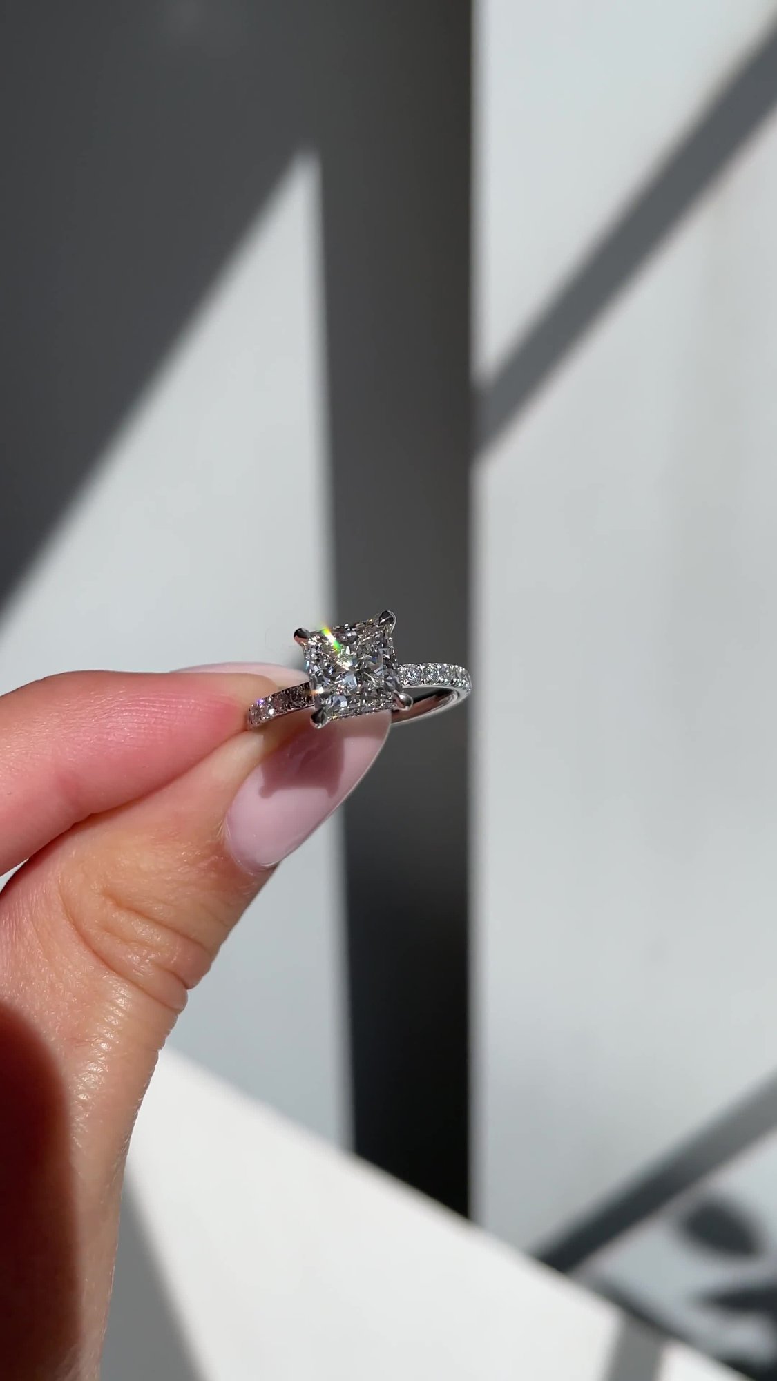 Brooklyn - Princess Solitaire with Hidden Halo and Half Pave Lifestyle Image