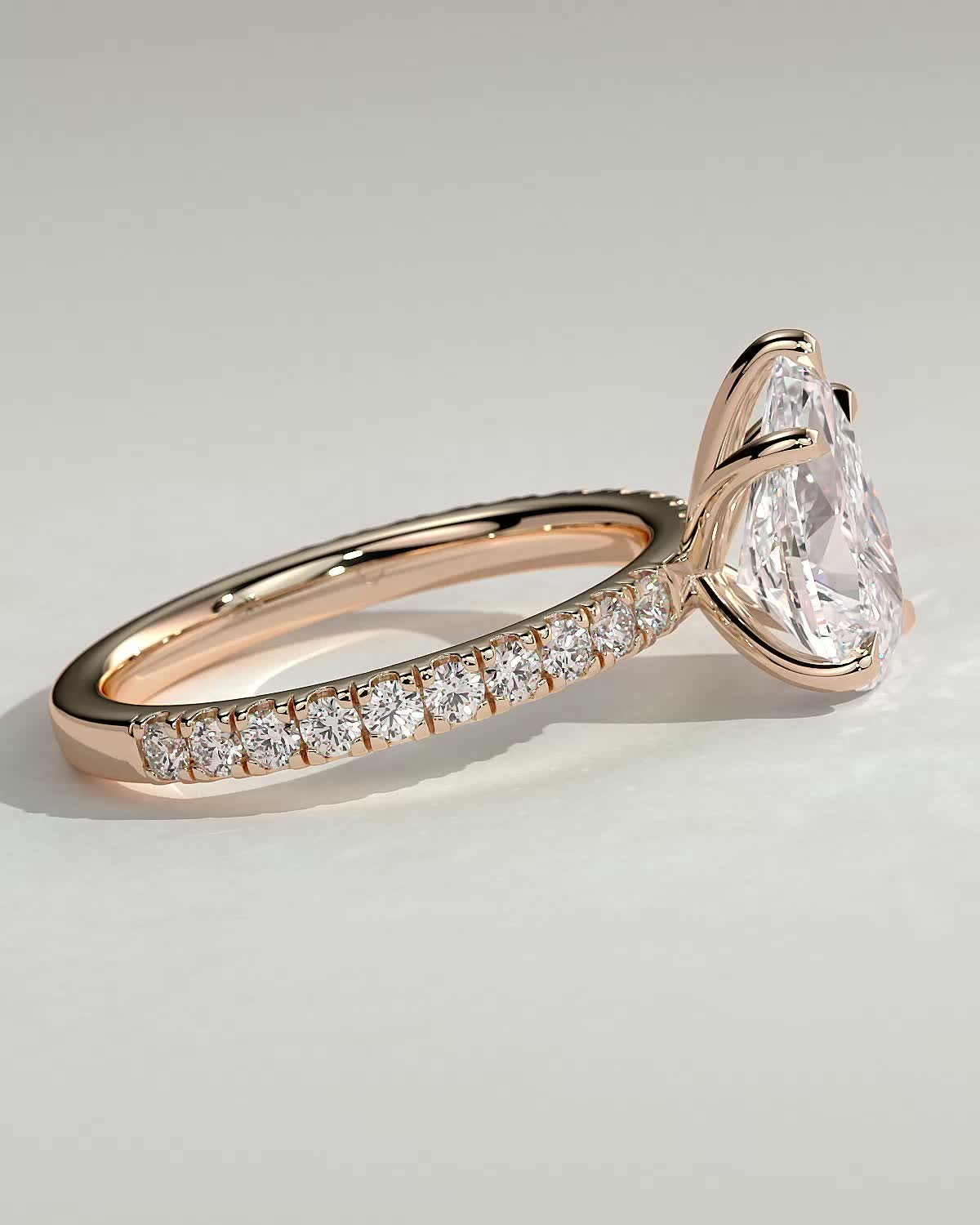 Brynlee - 5 Claw Pear Solitaire with 2/3 Pave Band - 18k Rose Gold