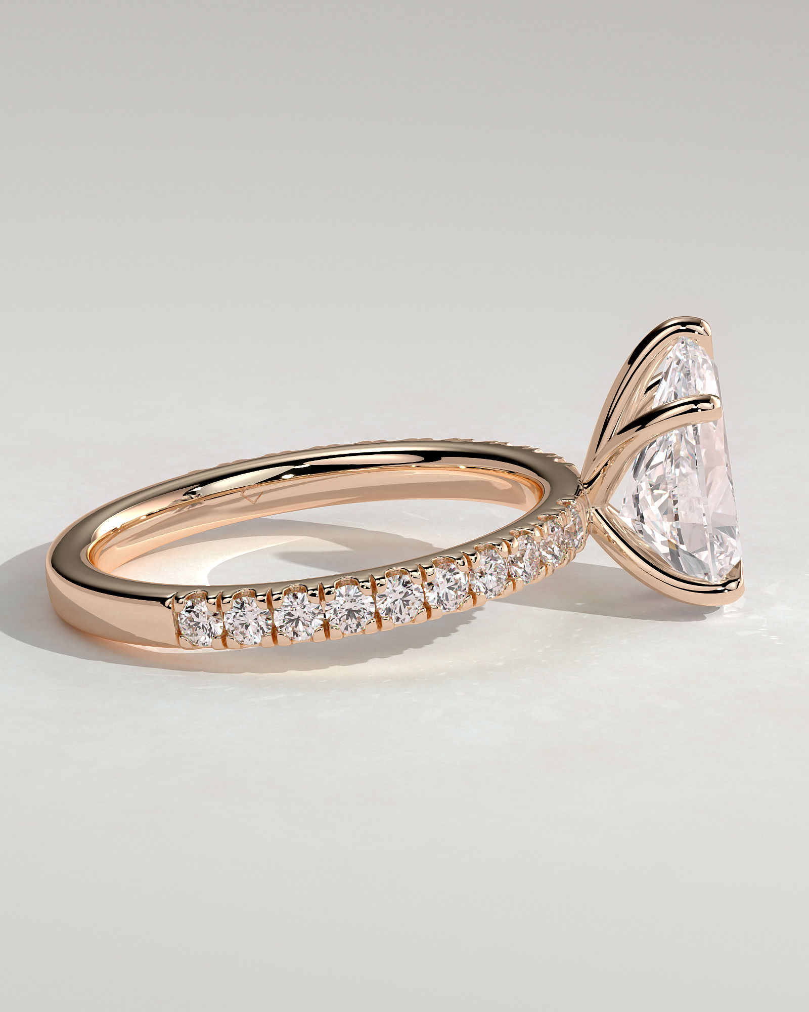 Brynlee - 5 Claw Pear Solitaire with 2/3 Pave Band - 18k Rose Gold