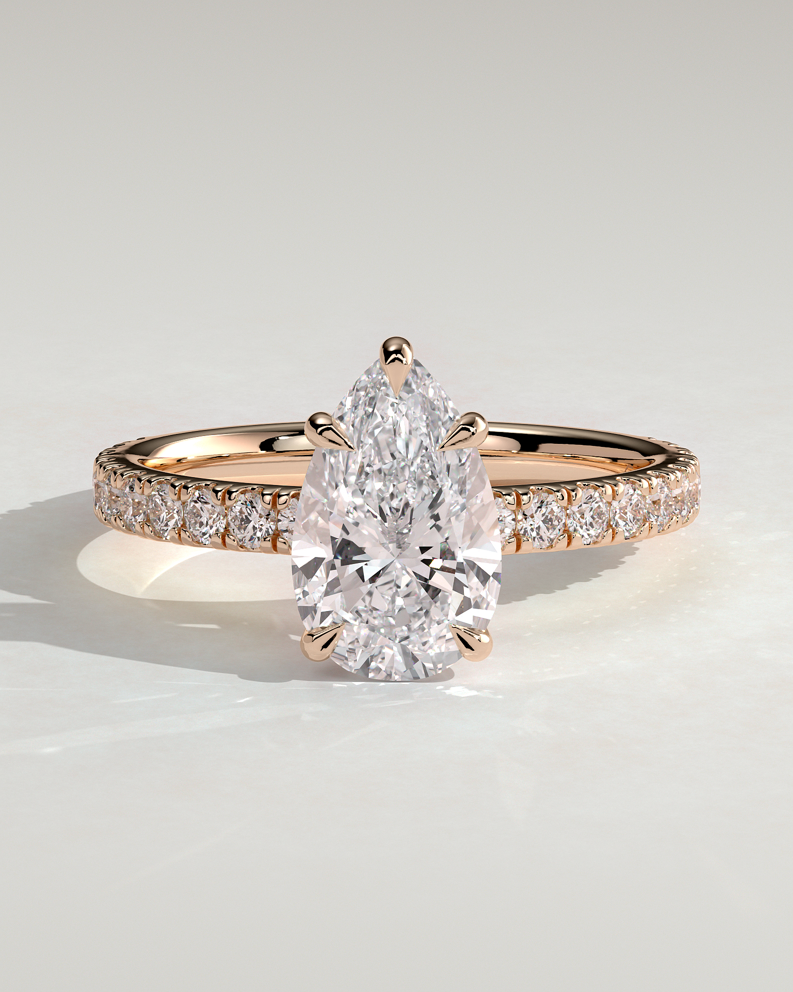 Brynlee - 5 Claw Pear Solitaire with 2/3 Pave Band - 18k Rose Gold
