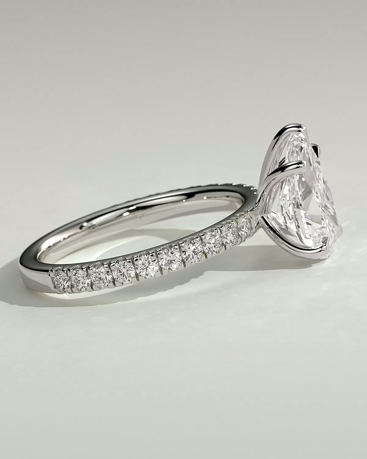 Brynlee - 5 Claw Pear Solitaire with 2/3 Pave Band - 18k White Gold