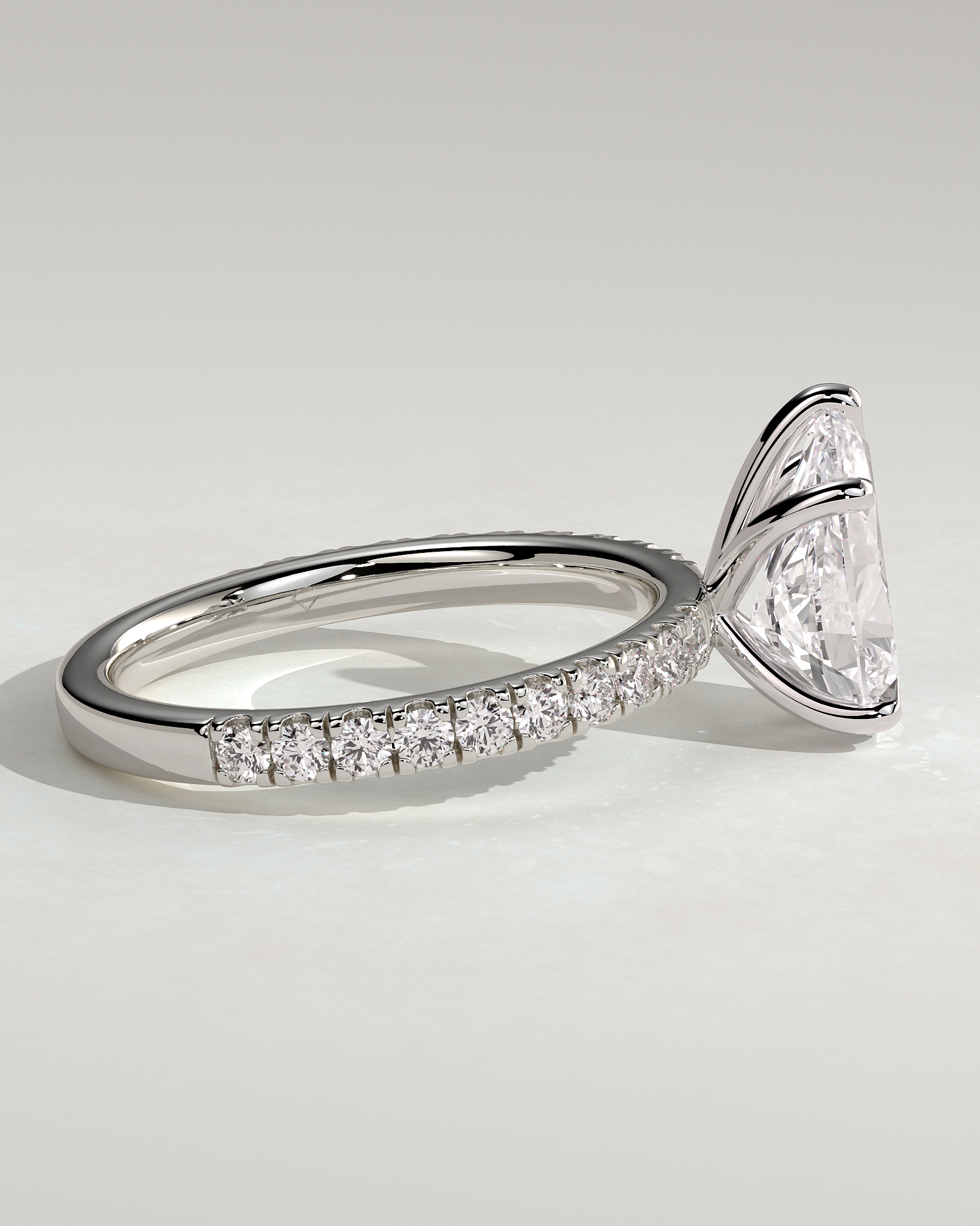 Brynlee - 5 Claw Pear Solitaire with 2/3 Pave Band - 18k White Gold