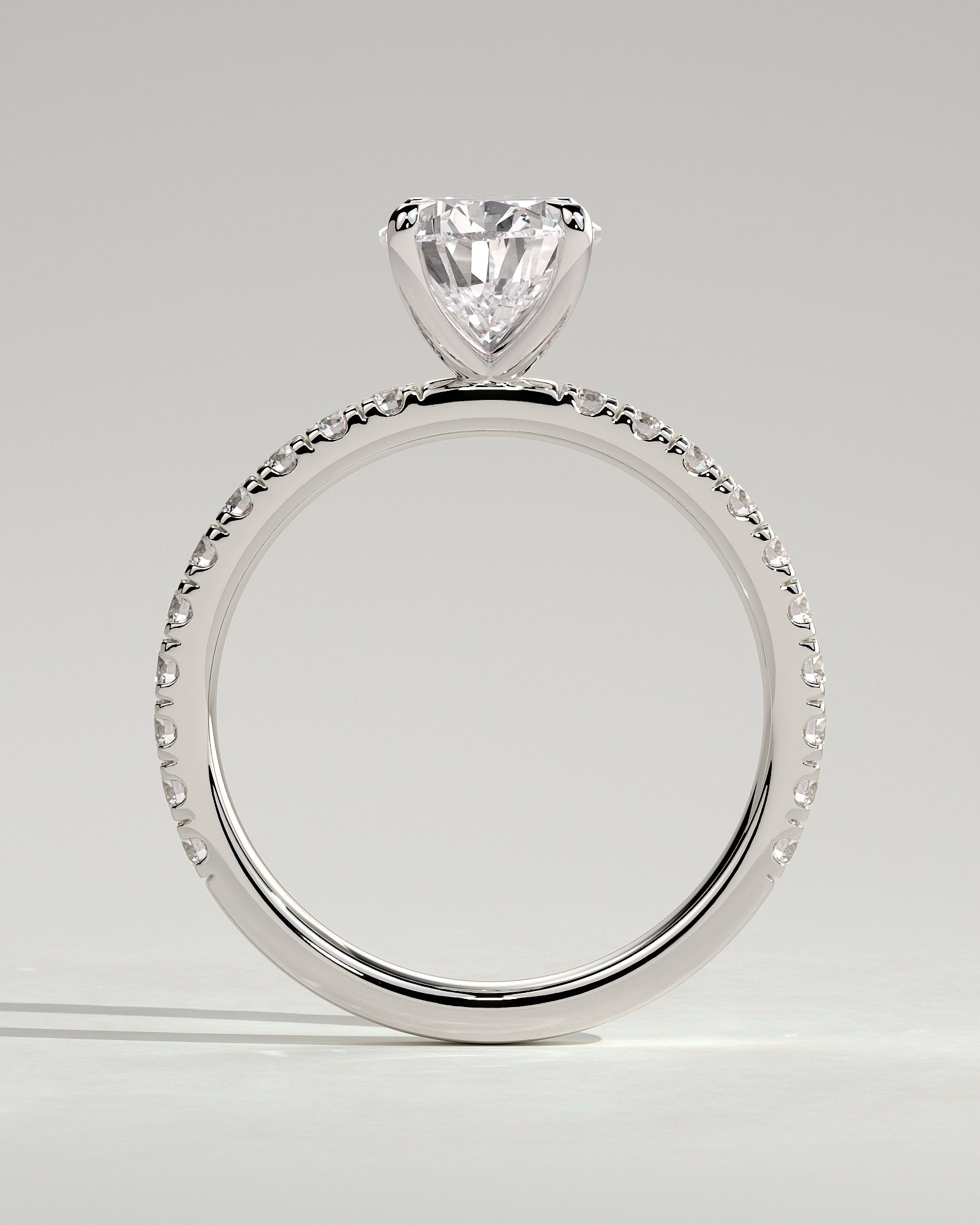 Brynlee - 5 Claw Pear Solitaire with 2/3 Pave Band - 18k White Gold