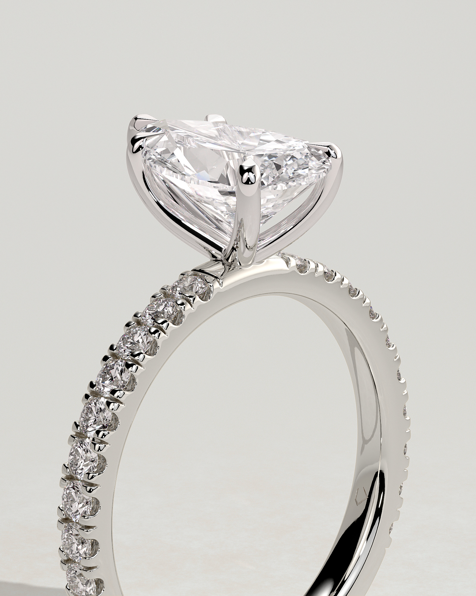 Brynlee - 5 Claw Pear Solitaire with 2/3 Pave Band - 18k White Gold