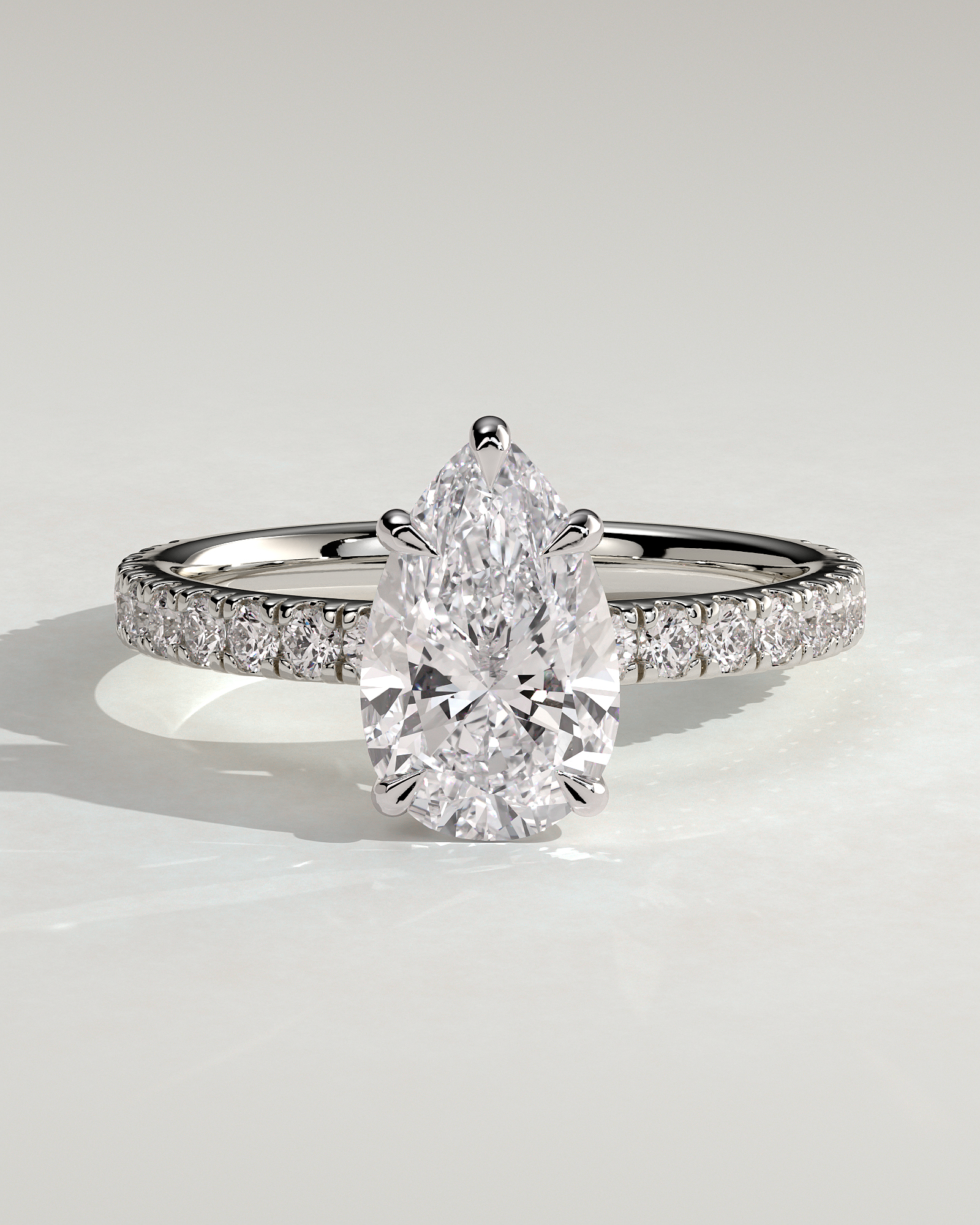 Brynlee - 5 Claw Pear Solitaire with 2/3 Pave Band - 18k White Gold
