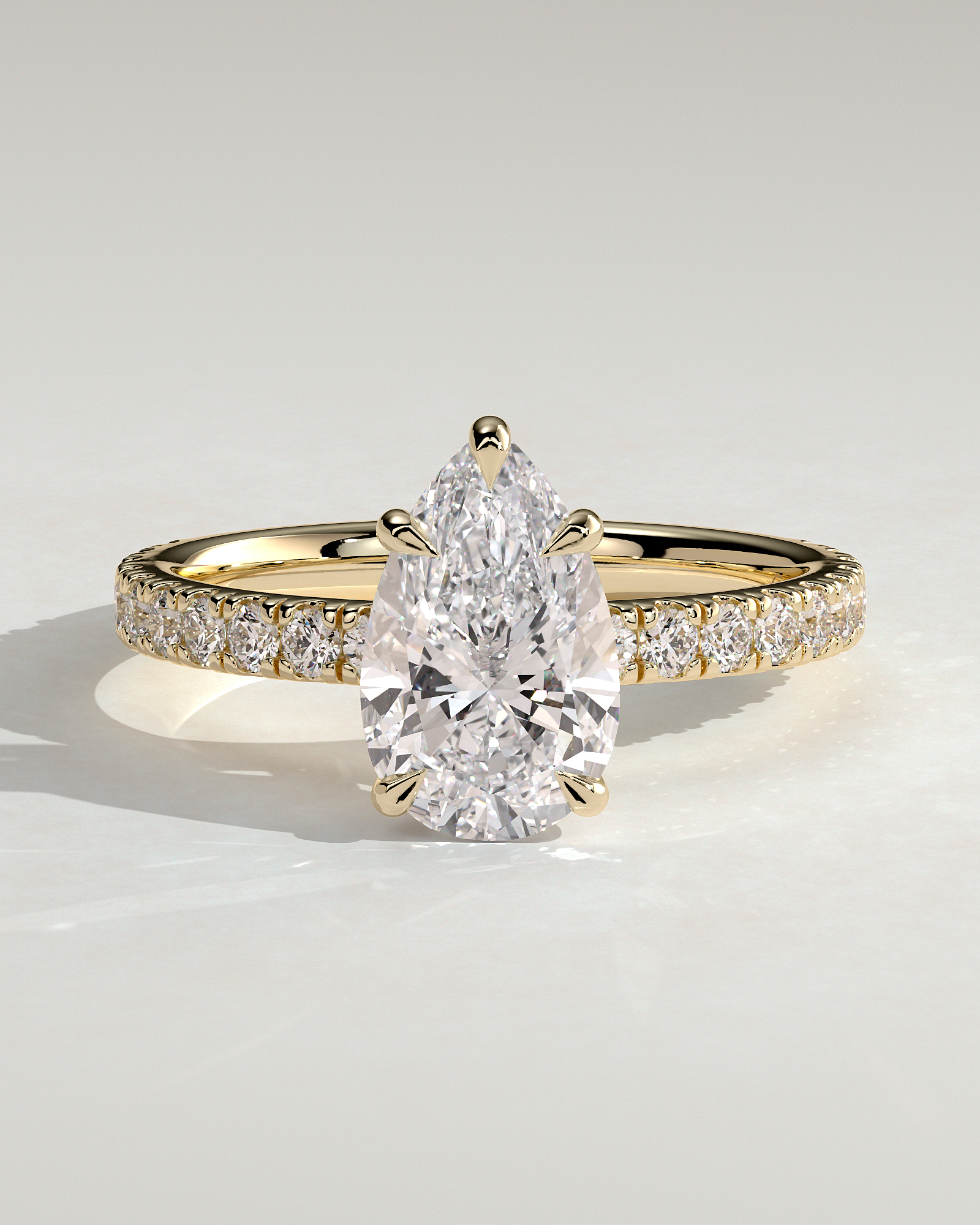 Brynlee - 5 Claw Pear Solitaire with 2/3 Pave Band - 18k Yellow Gold
