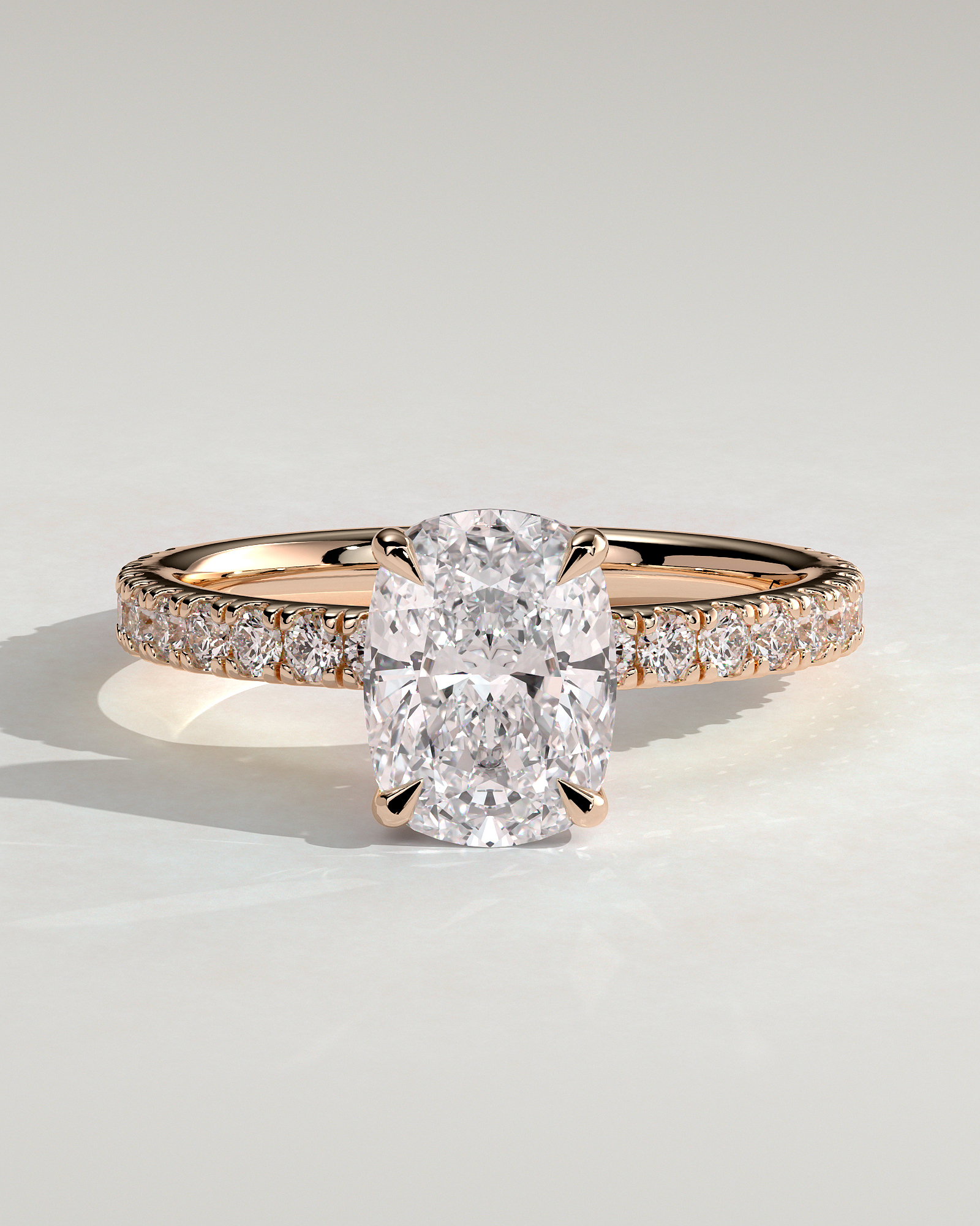 Camilla  Elongated Cushion Solitaire with Hidden Halo and Pav - 18k Rose Gold