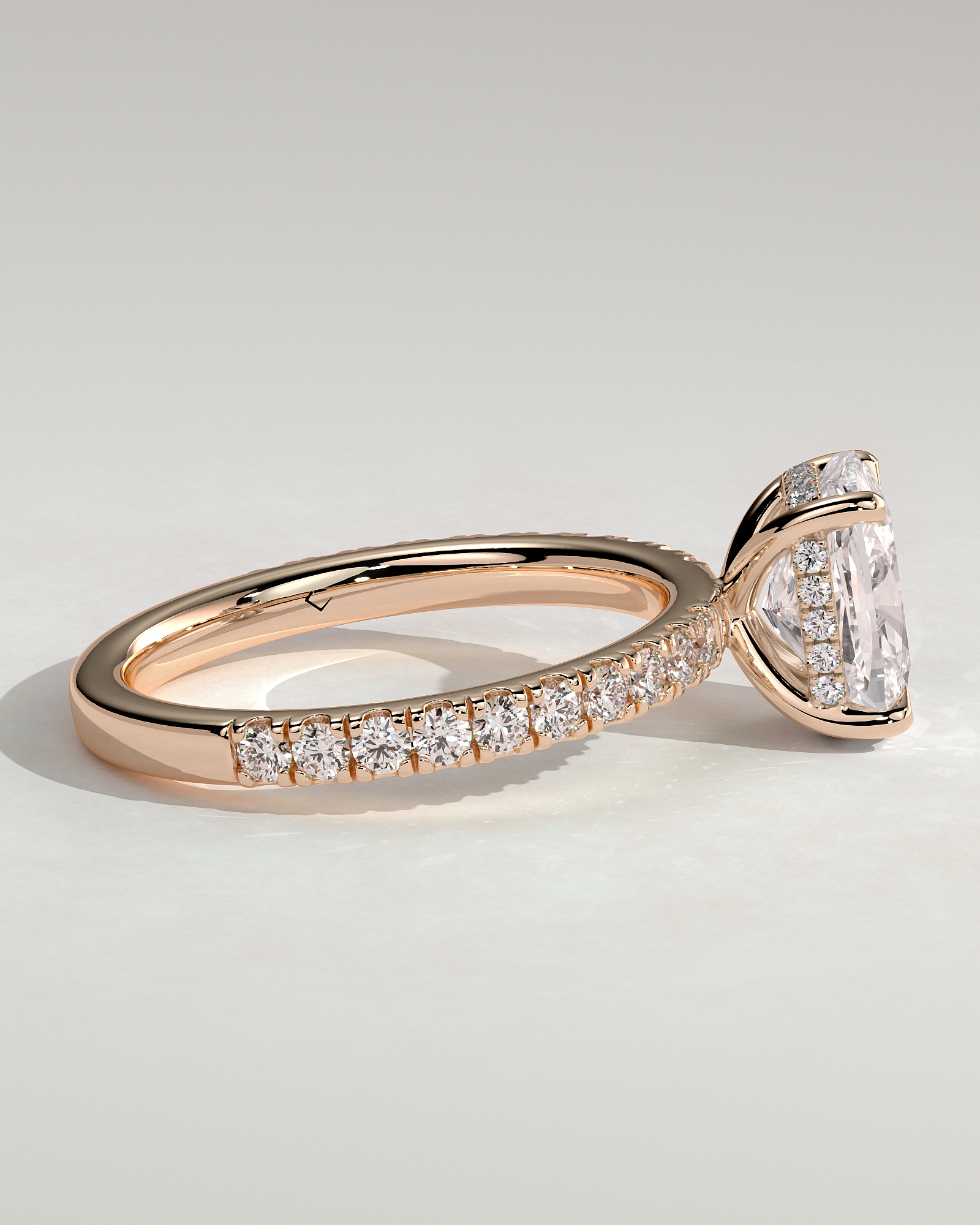 Camilla  Elongated Cushion Solitaire with Hidden Halo and Pav - 18k Rose Gold
