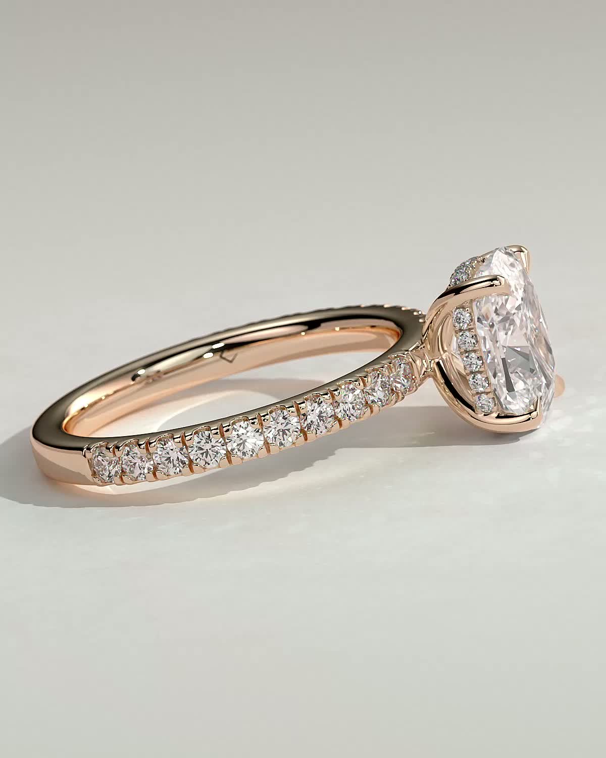 Camilla  Elongated Cushion Solitaire with Hidden Halo and Pav - 18k Rose Gold