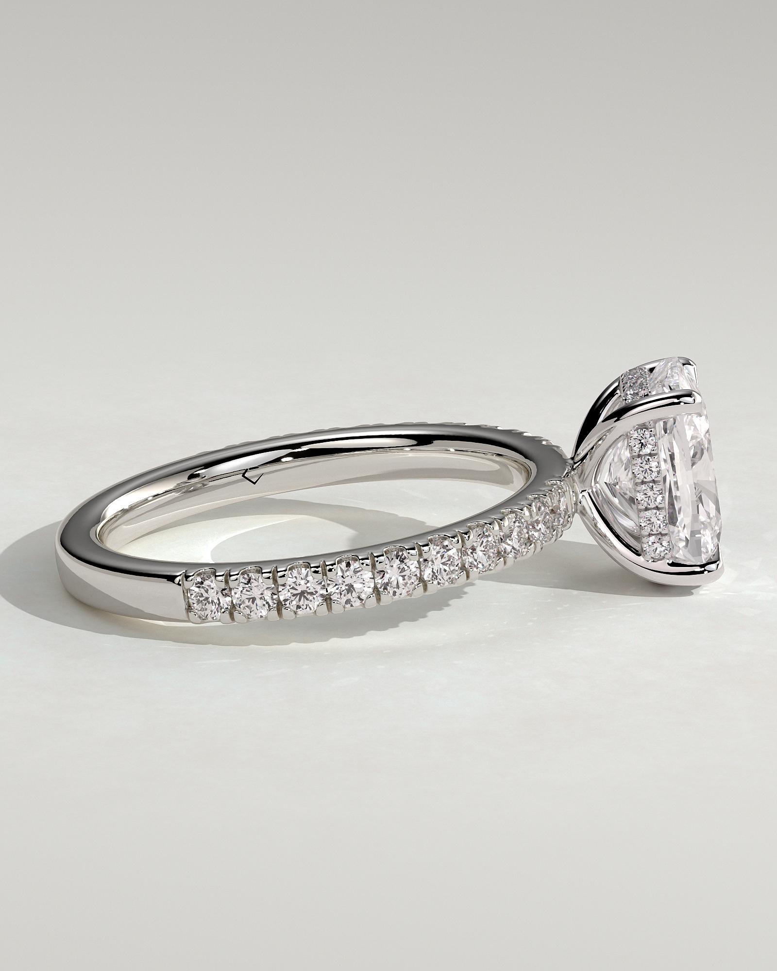 Camilla  Elongated Cushion Solitaire with Hidden Halo and Pav - 18k White Gold