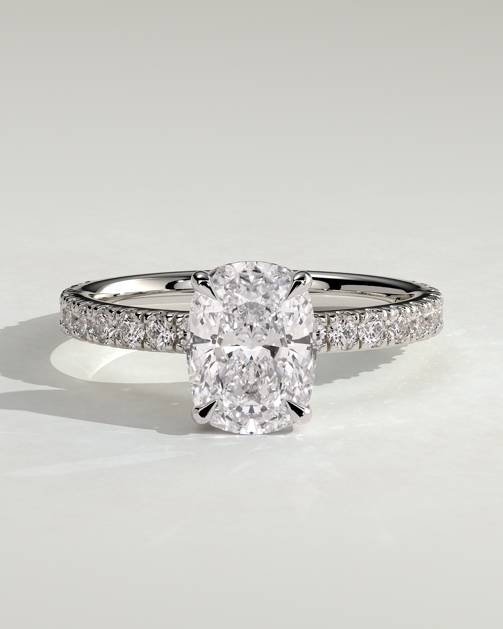 Camilla  Elongated Cushion Solitaire with Hidden Halo and Pav - 18k White Gold