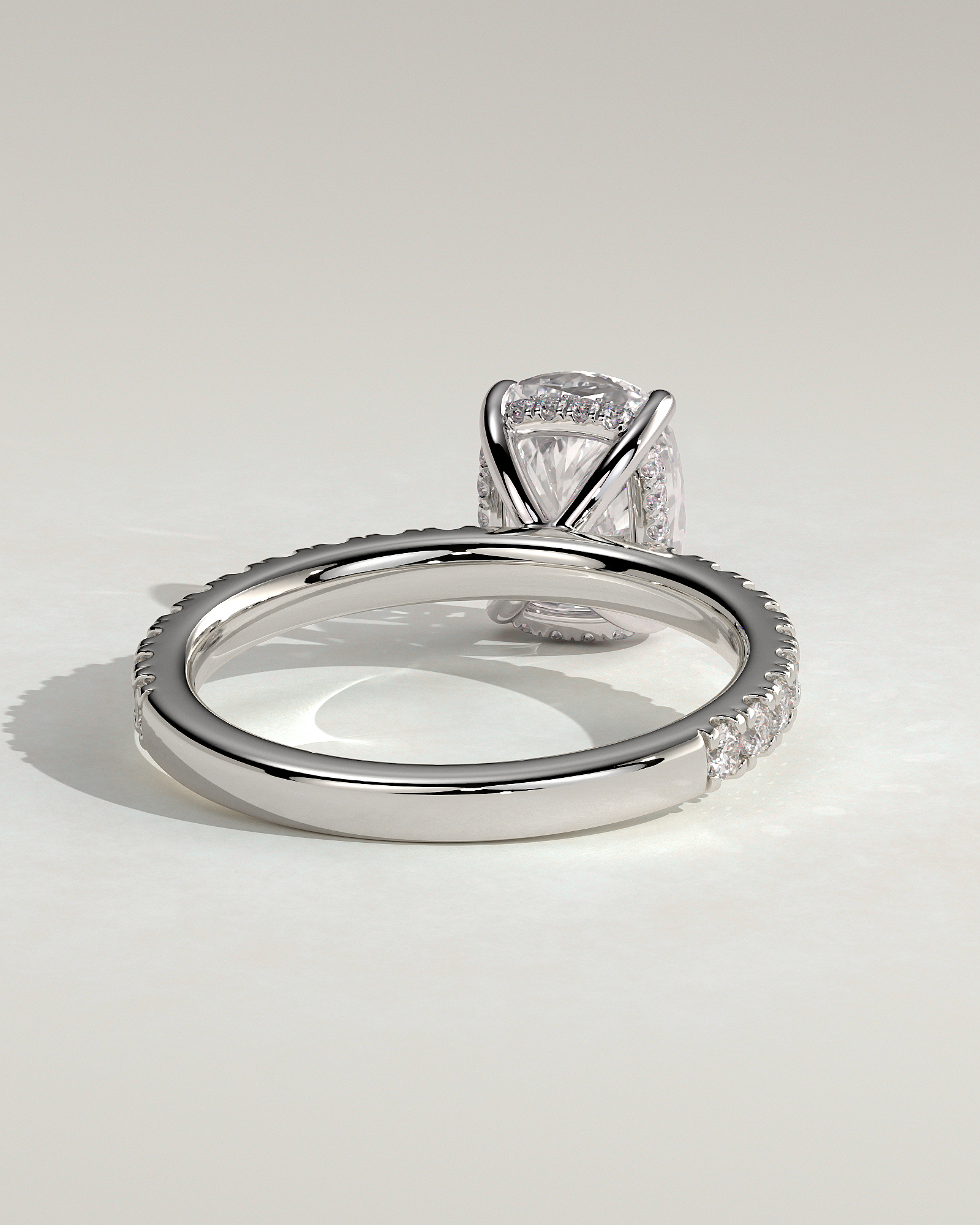 Camilla  Elongated Cushion Solitaire with Hidden Halo and Pav - 18k White Gold