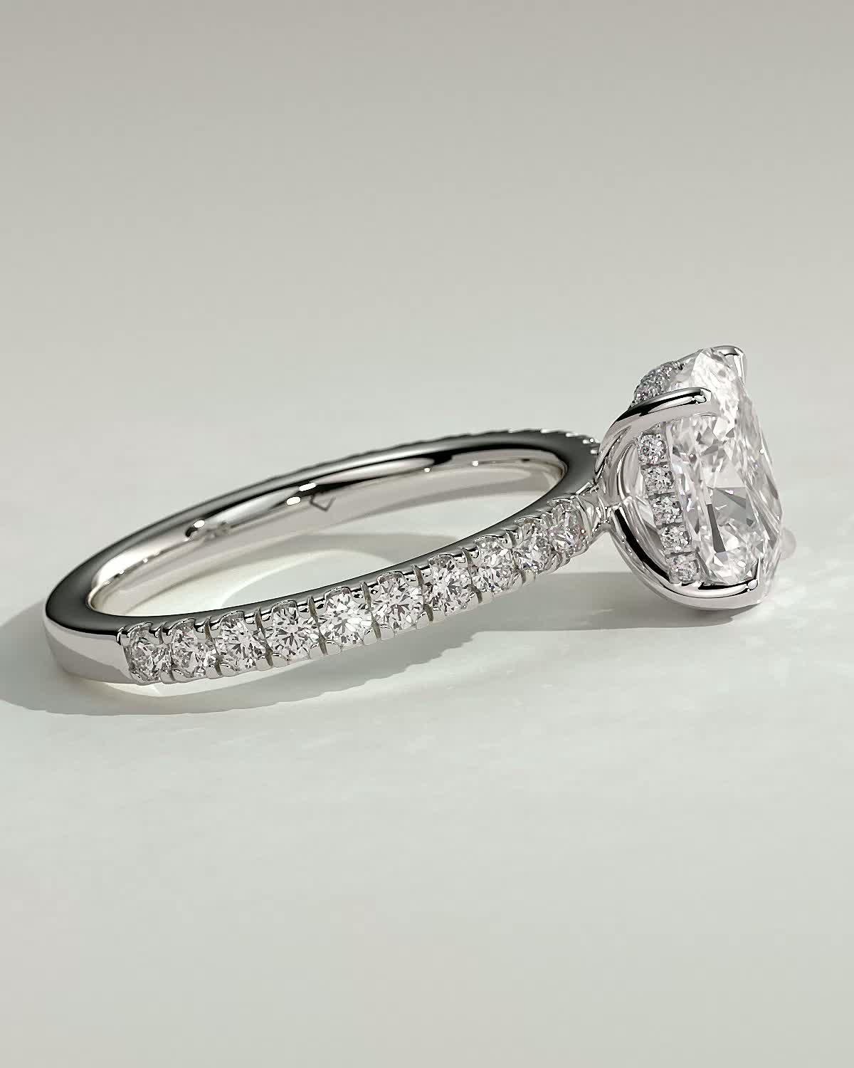 Camilla  Elongated Cushion Solitaire with Hidden Halo and Pav - 18k White Gold