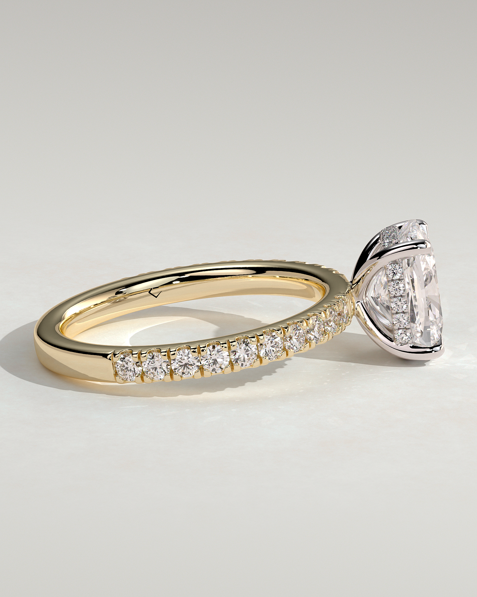 Camilla  Elongated Cushion Solitaire with Hidden Halo and Pav - 18k Yellow Gold / 18k White Gold