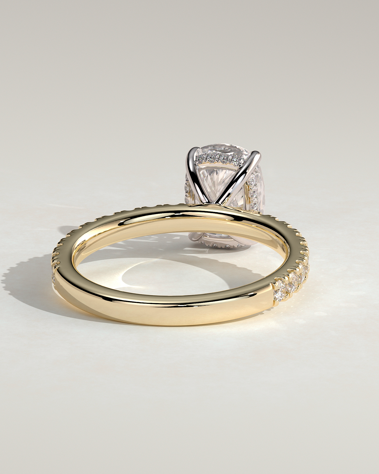 Camilla  Elongated Cushion Solitaire with Hidden Halo and Pav - 18k Yellow Gold / 18k White Gold
