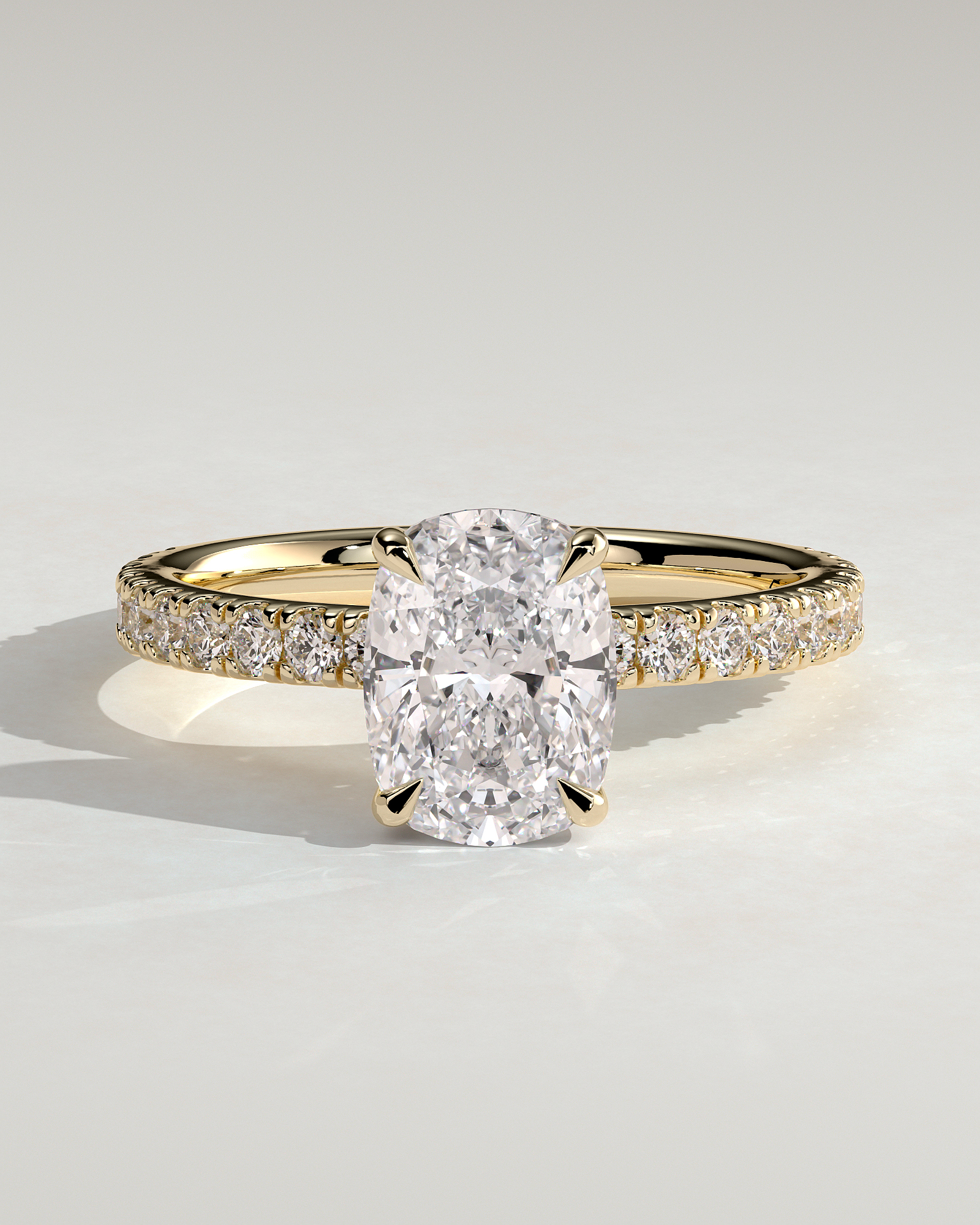 Camilla  Elongated Cushion Solitaire with Hidden Halo and Pav - 18k Yellow Gold