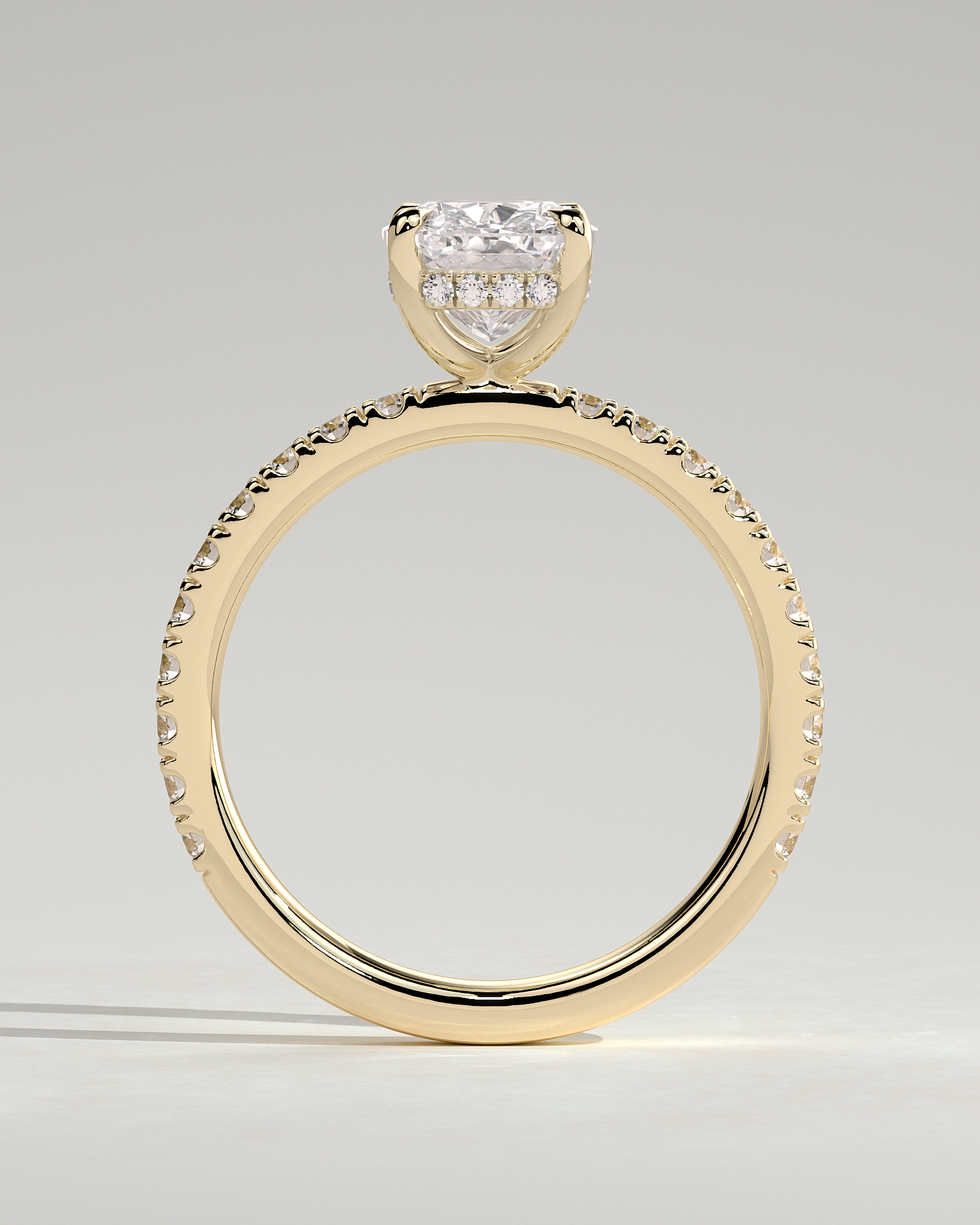 Camilla  Elongated Cushion Solitaire with Hidden Halo and Pav - 18k Yellow Gold