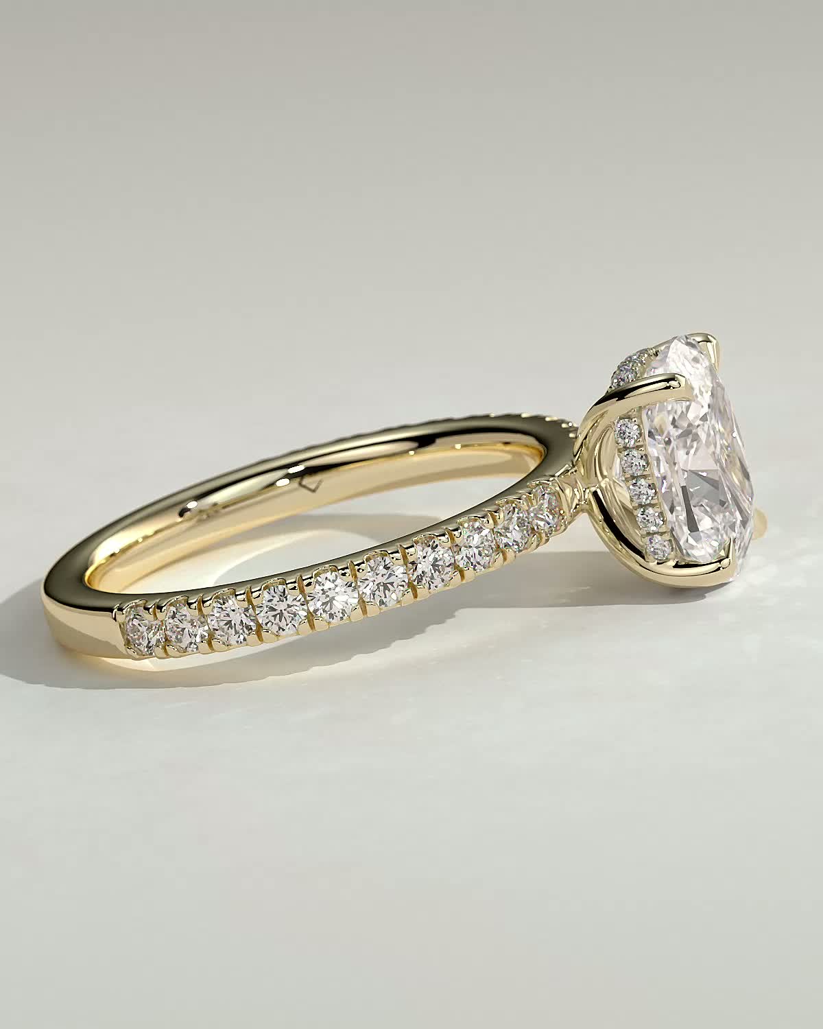 Camilla  Elongated Cushion Solitaire with Hidden Halo and Pav - 18k Yellow Gold