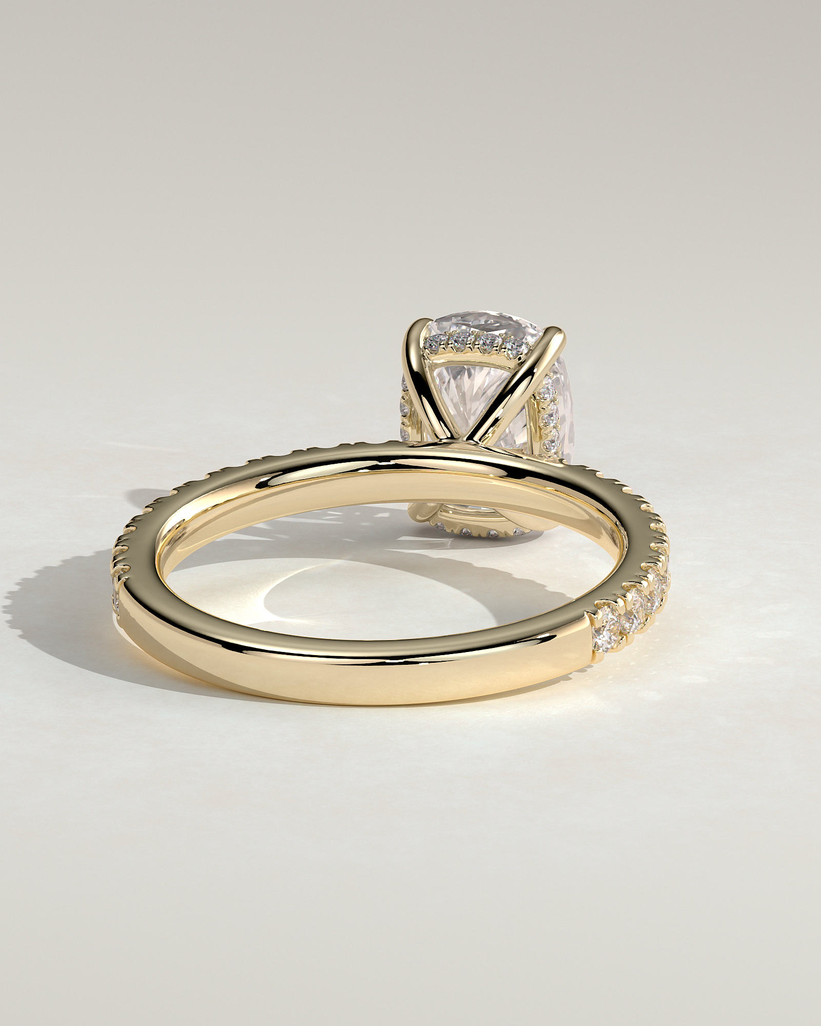 Camilla  Elongated Cushion Solitaire with Hidden Halo and Pav - 18k Yellow Gold