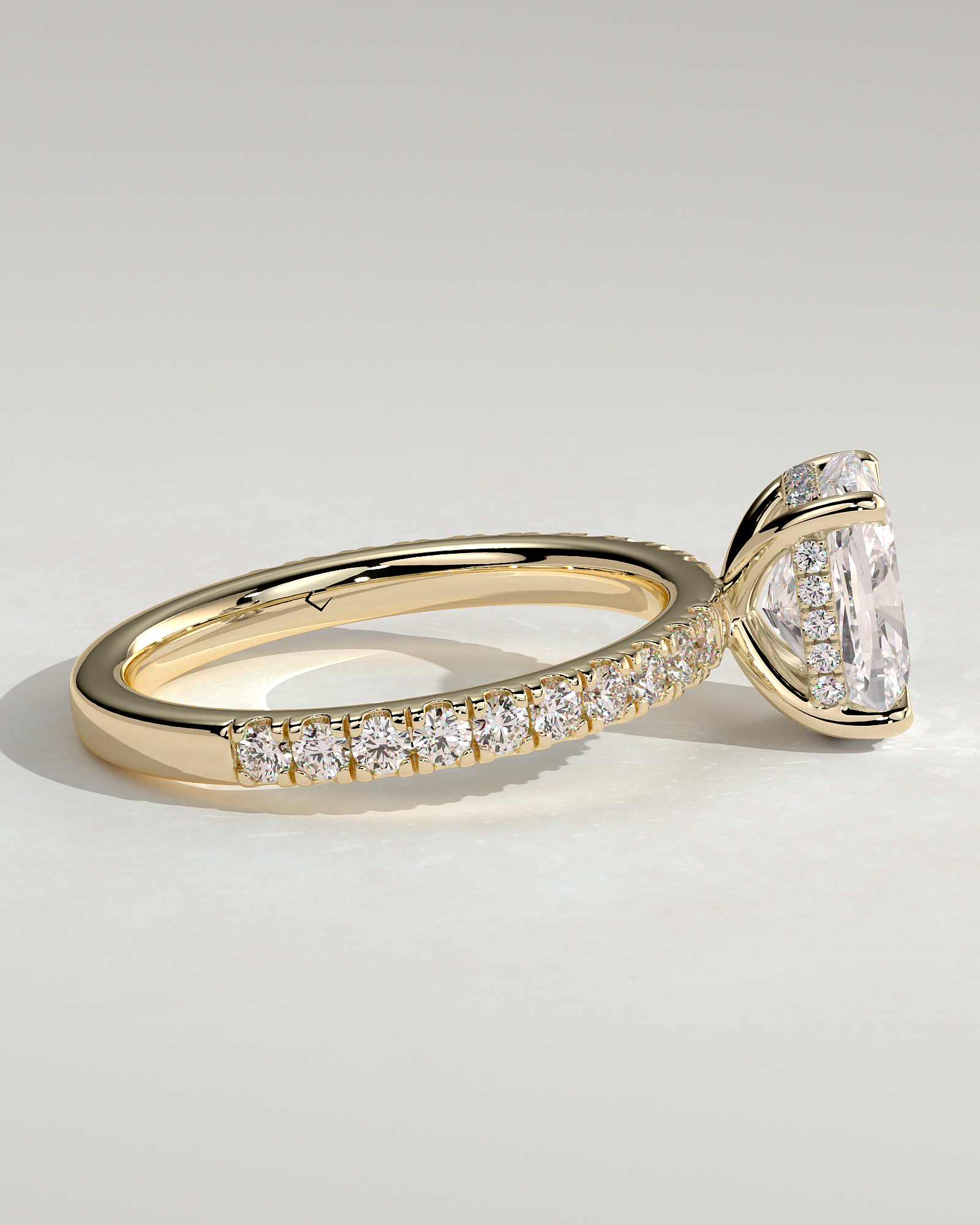 Camilla  Elongated Cushion Solitaire with Hidden Halo and Pav - 18k Yellow Gold