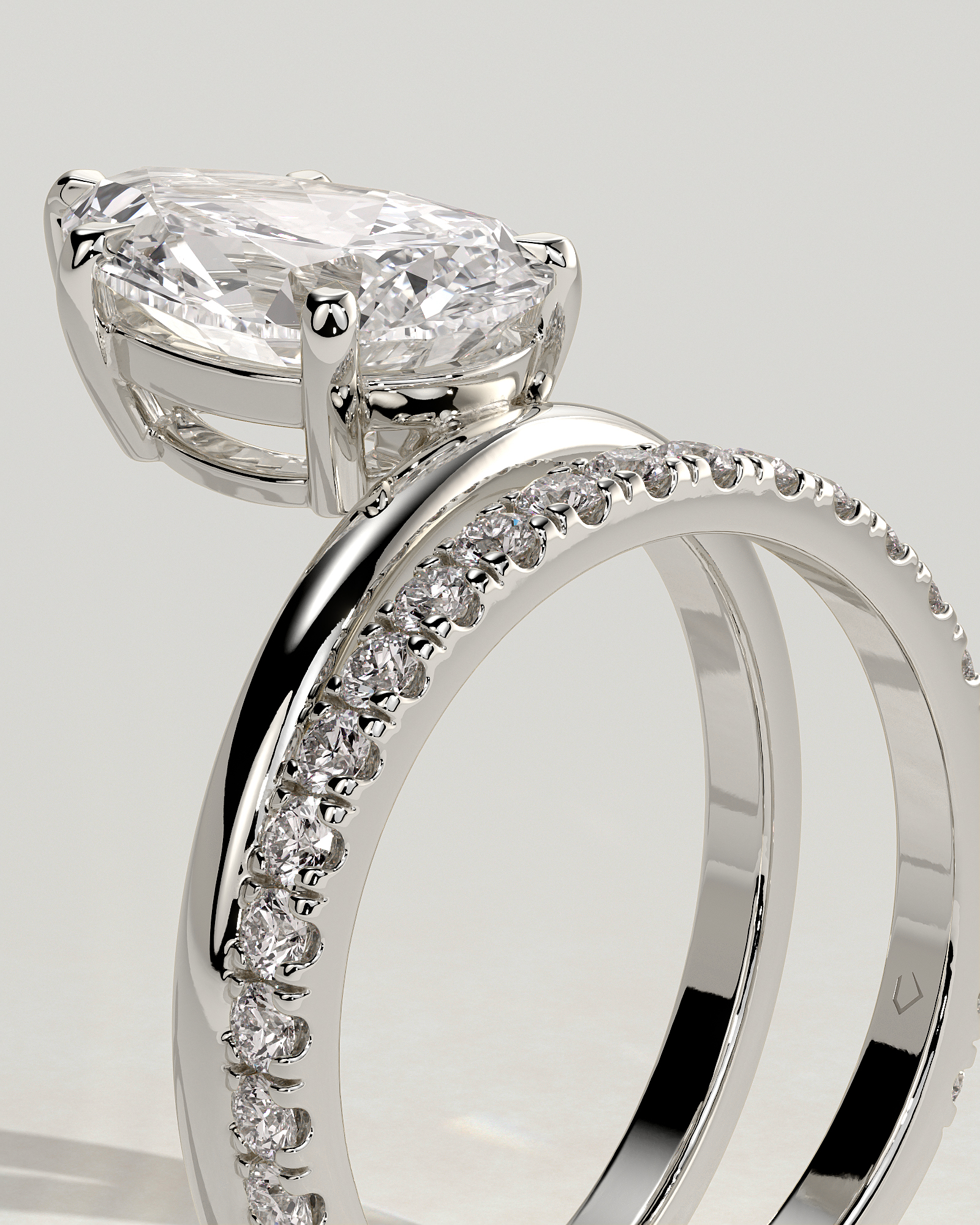 Candice - Double Band Pear Solitaire - 18k White Gold