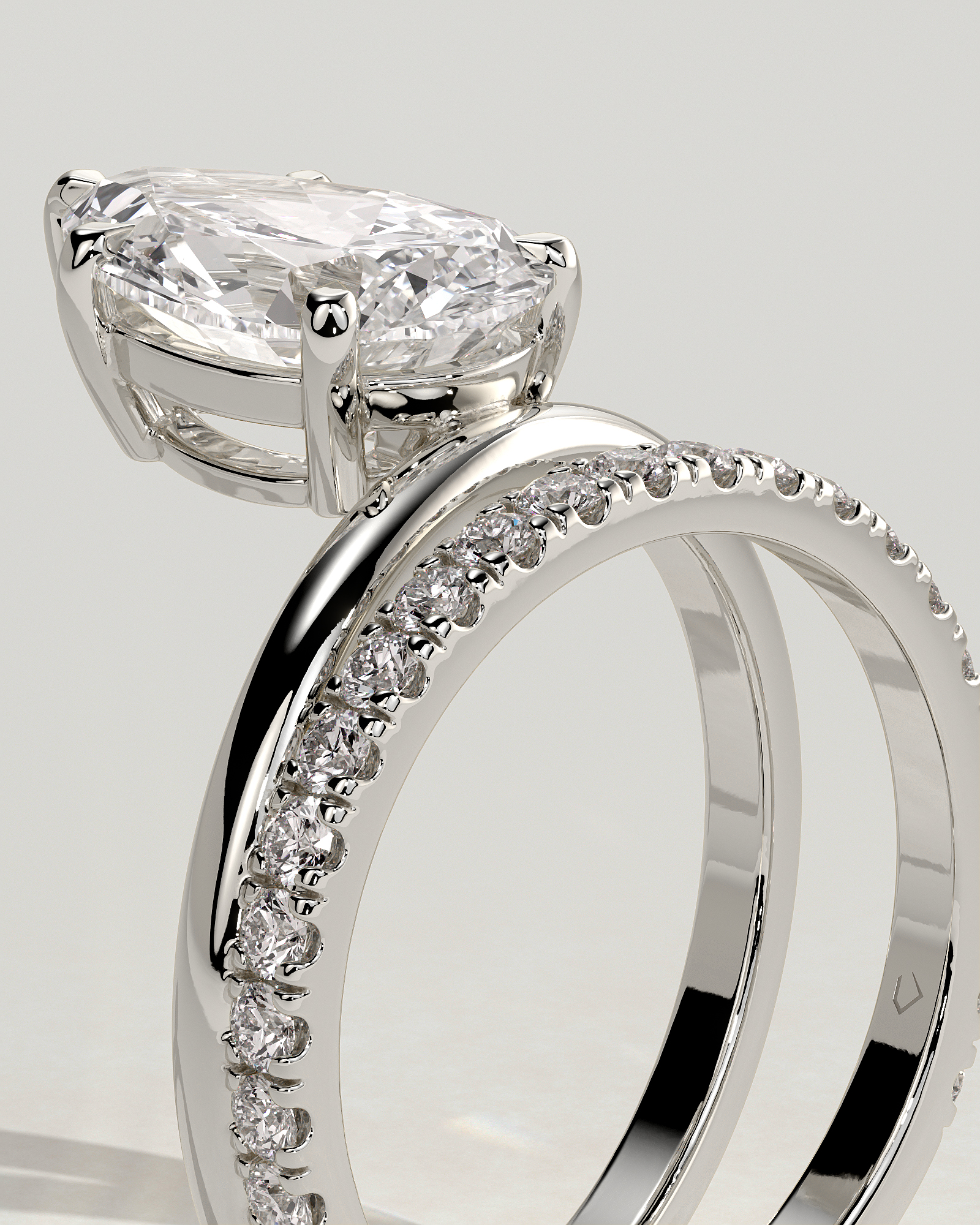 Candice - Double Band Pear Solitaire - 18k White Gold