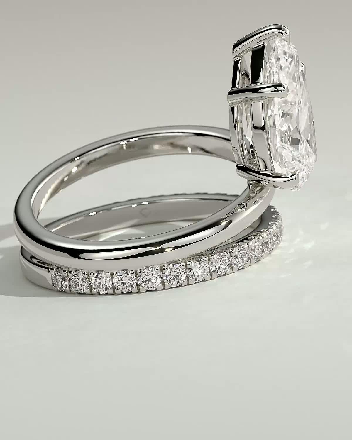 Candice - Double Band Pear Solitaire - 18k White Gold