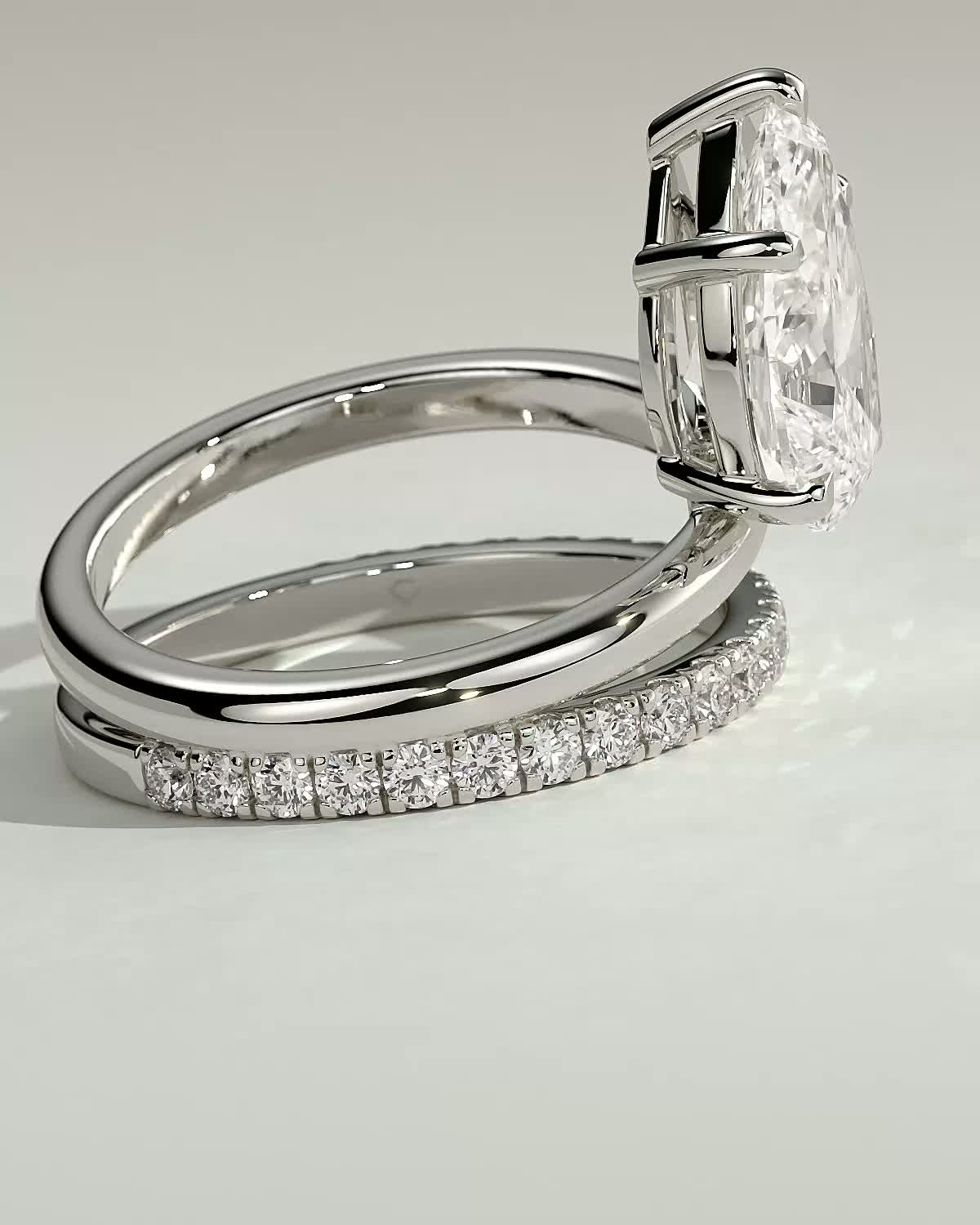 Candice - Double Band Pear Solitaire - 18k White Gold
