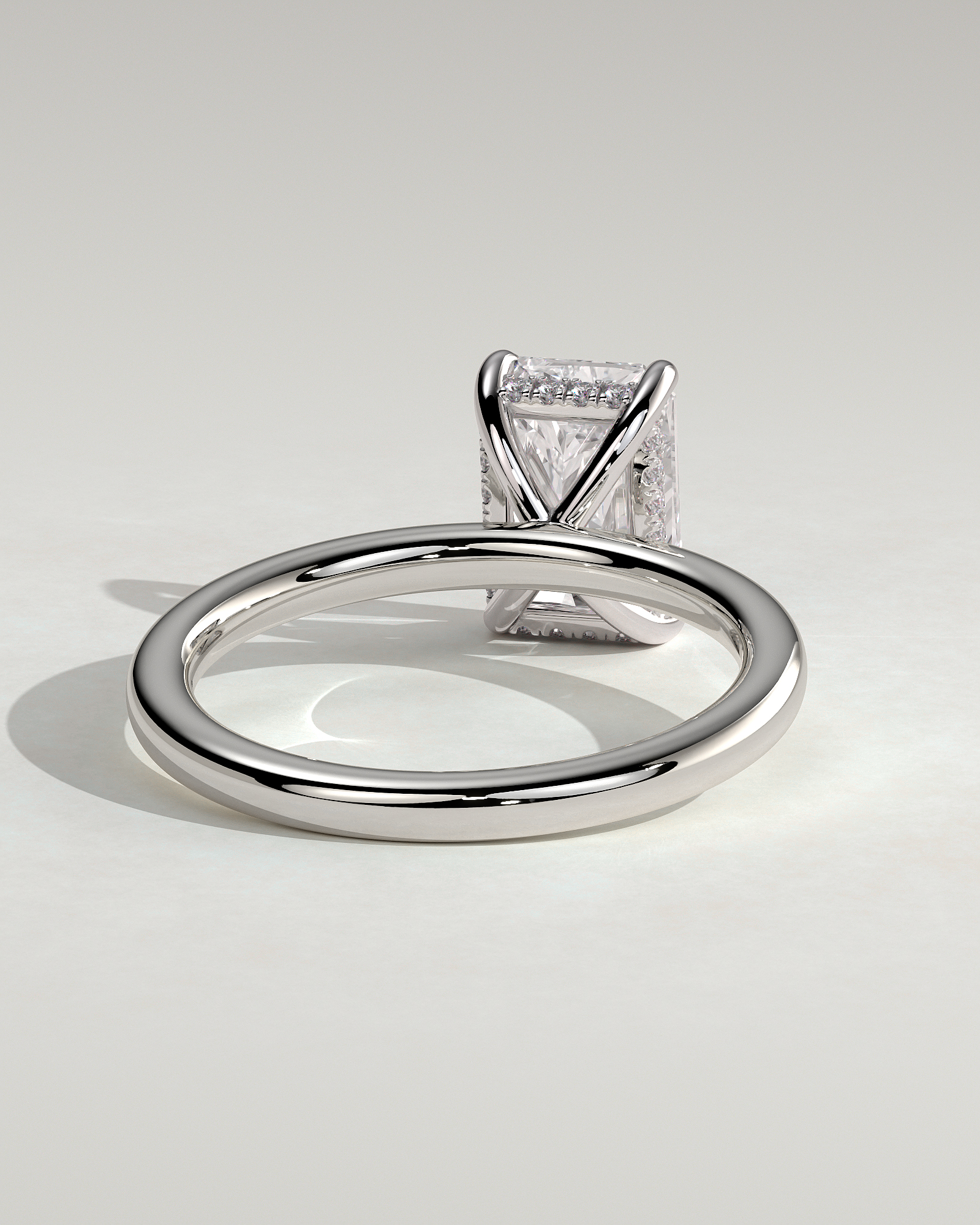 Carly - Radiant 4 Claw Solitaire with Hidden Halo Engagement Ring - 18k White Gold
