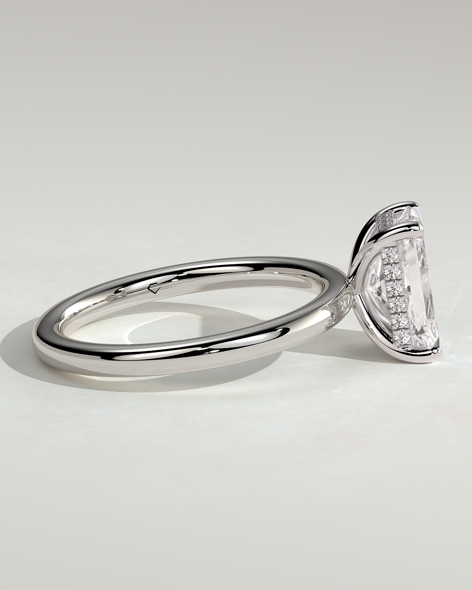Carly - Radiant 4 Claw Solitaire with Hidden Halo Engagement Ring - 18k White Gold