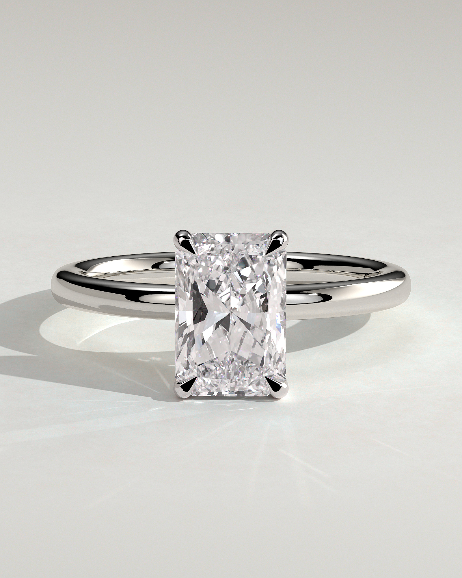 Carly - Radiant 4 Claw Solitaire with Hidden Halo Engagement Ring - 18k White Gold