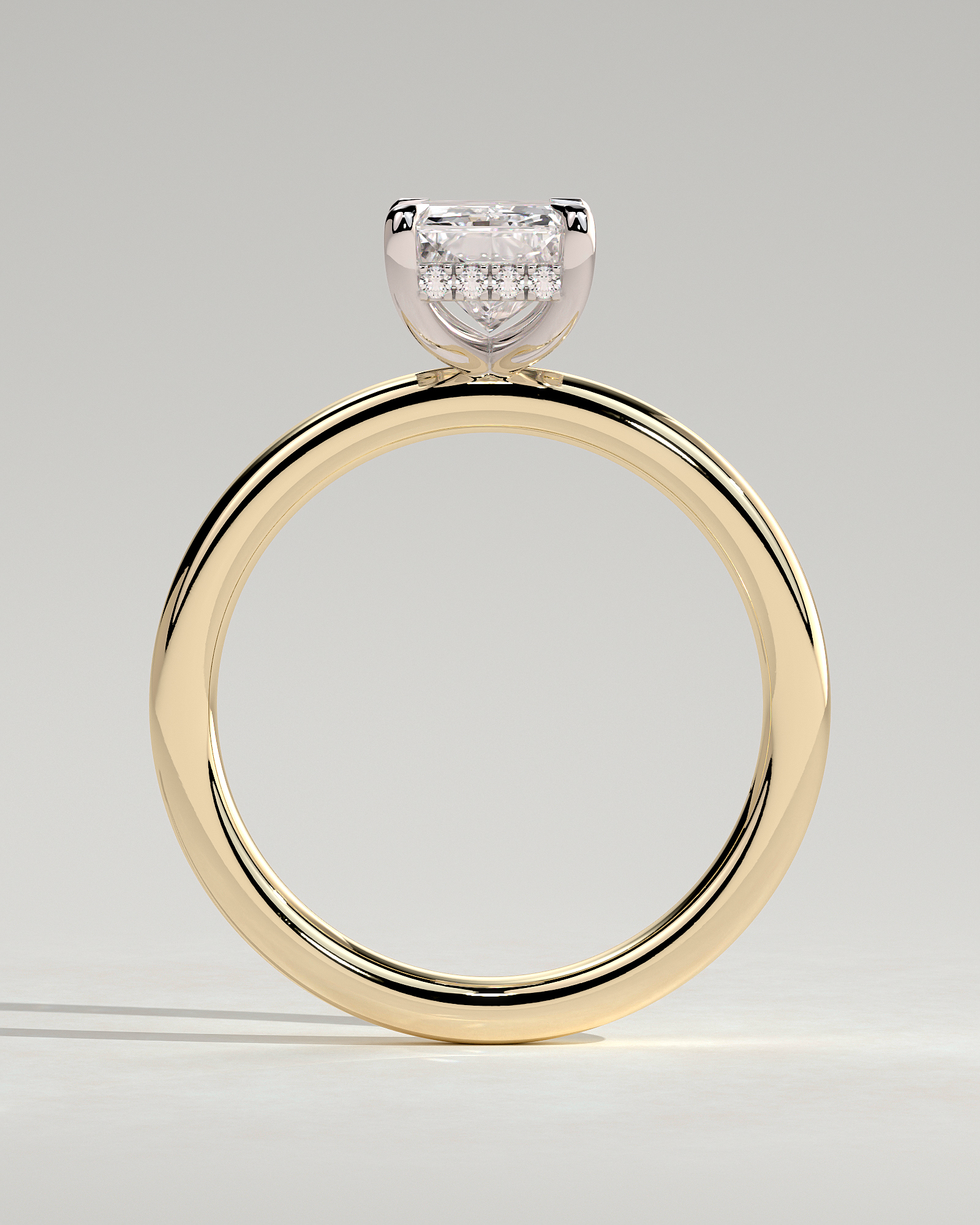 Carly - Radiant 4 Claw Solitaire with Hidden Halo Engagement Ring - 18k Yellow Gold / 18k White Gold