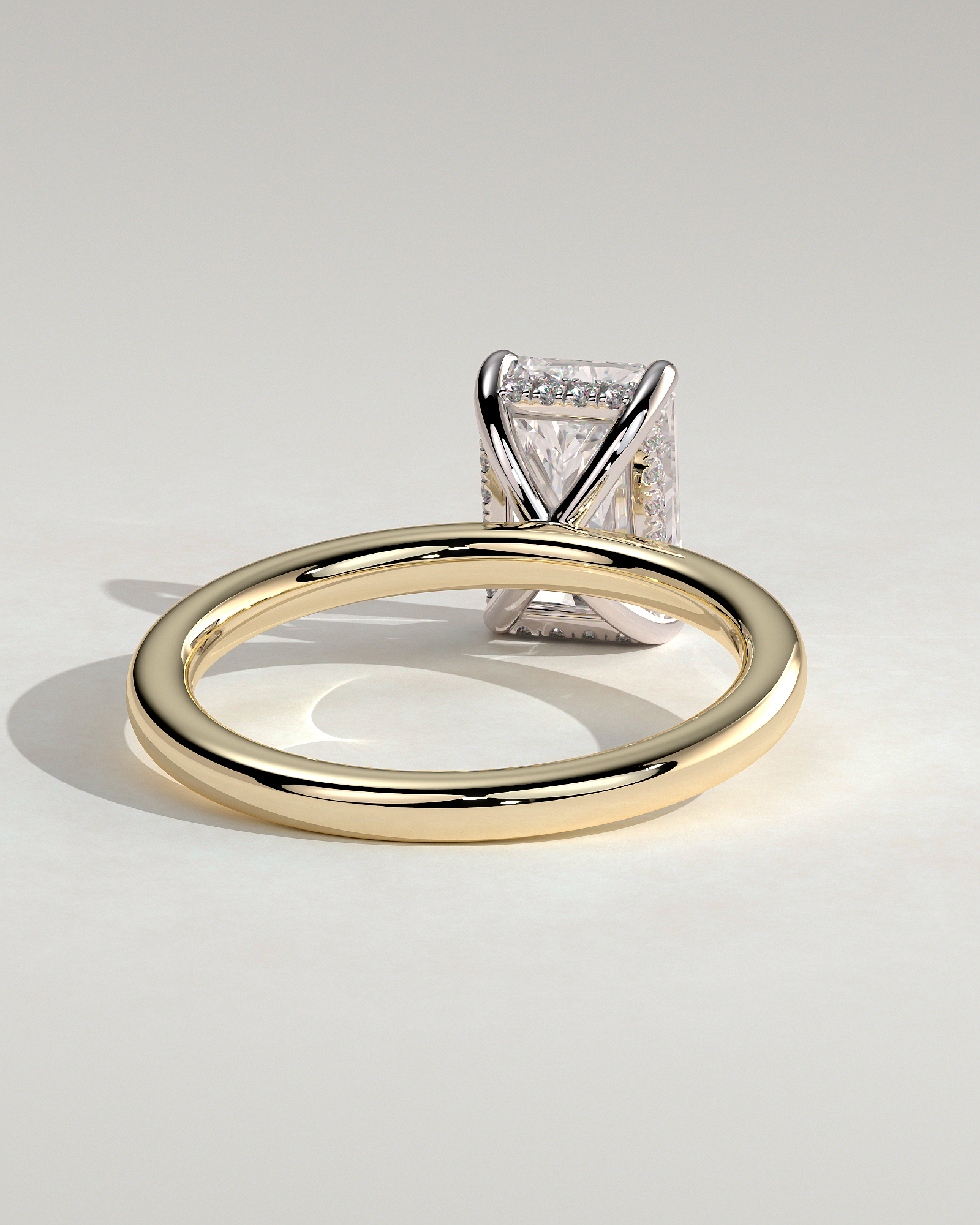 Carly - Radiant 4 Claw Solitaire with Hidden Halo Engagement Ring - 18k Yellow Gold / 18k White Gold