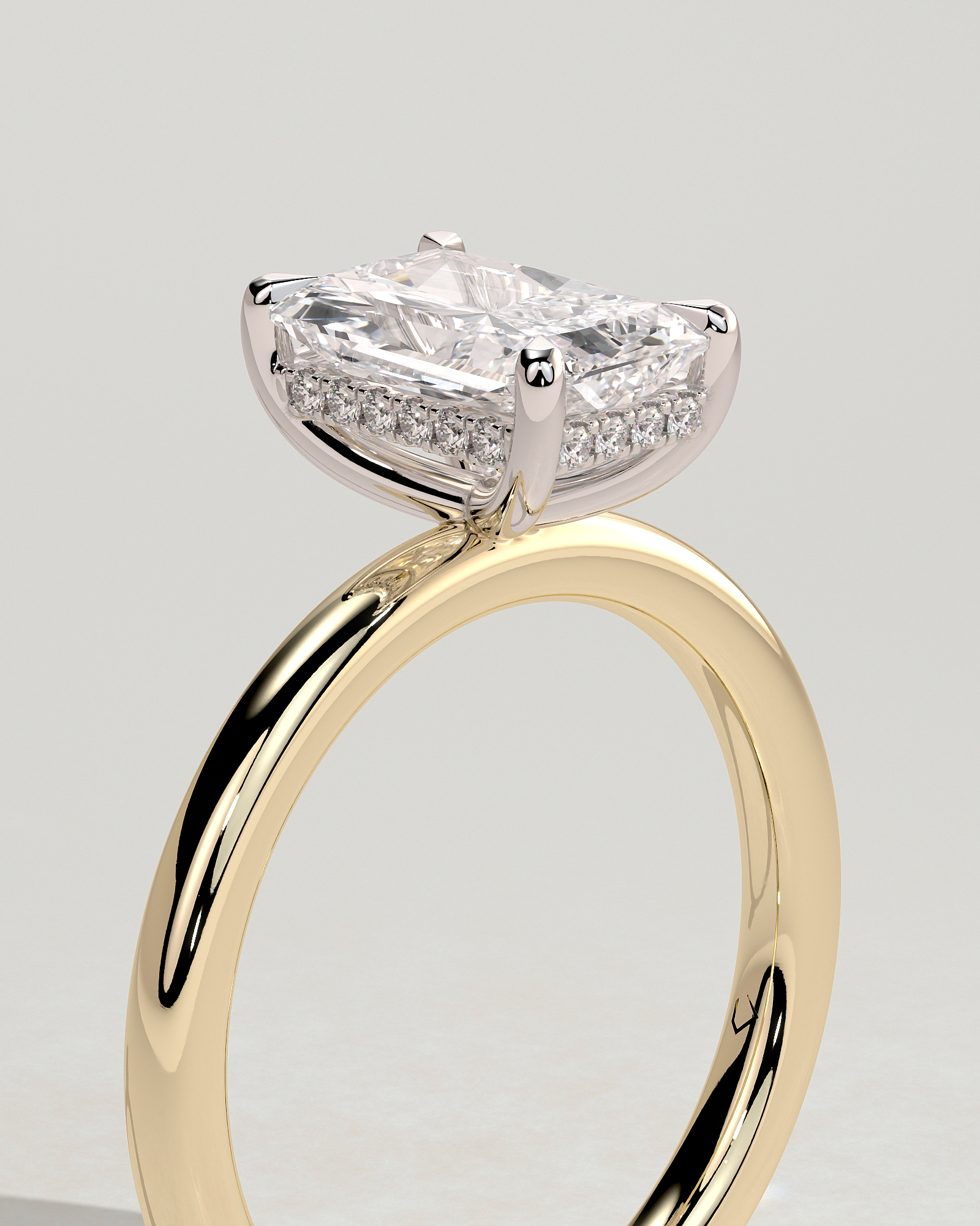 Carly - Radiant 4 Claw Solitaire with Hidden Halo Engagement Ring - 18k Yellow Gold / 18k White Gold