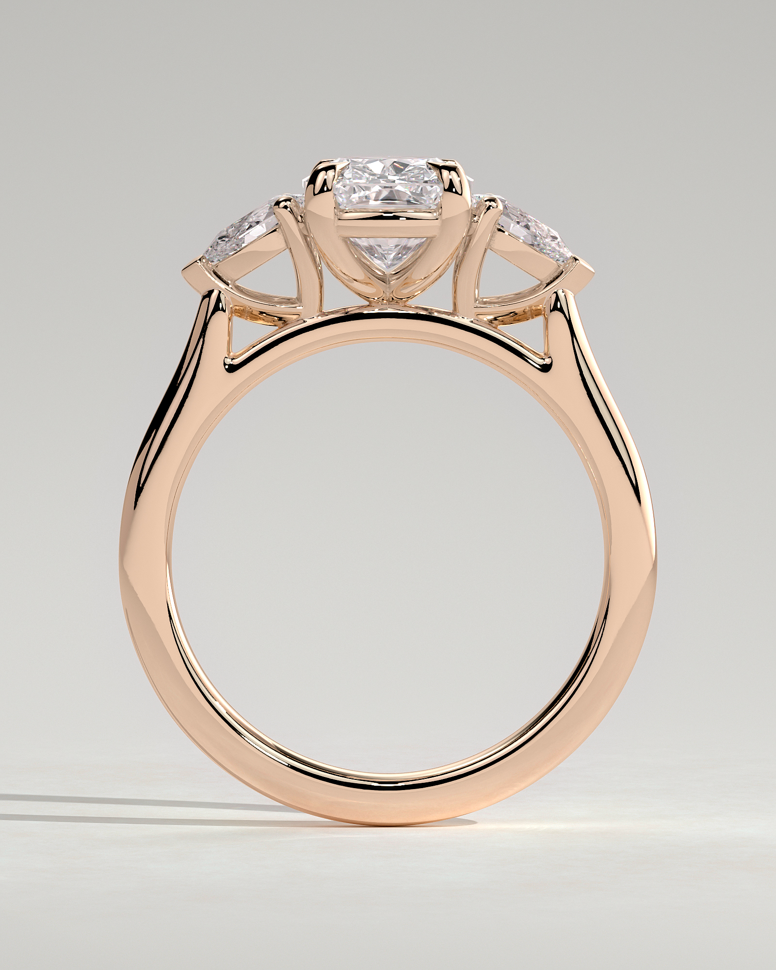 Cataleya - 4 Claw Elongated Cushion with Accent Stones - 18k Rose Gold