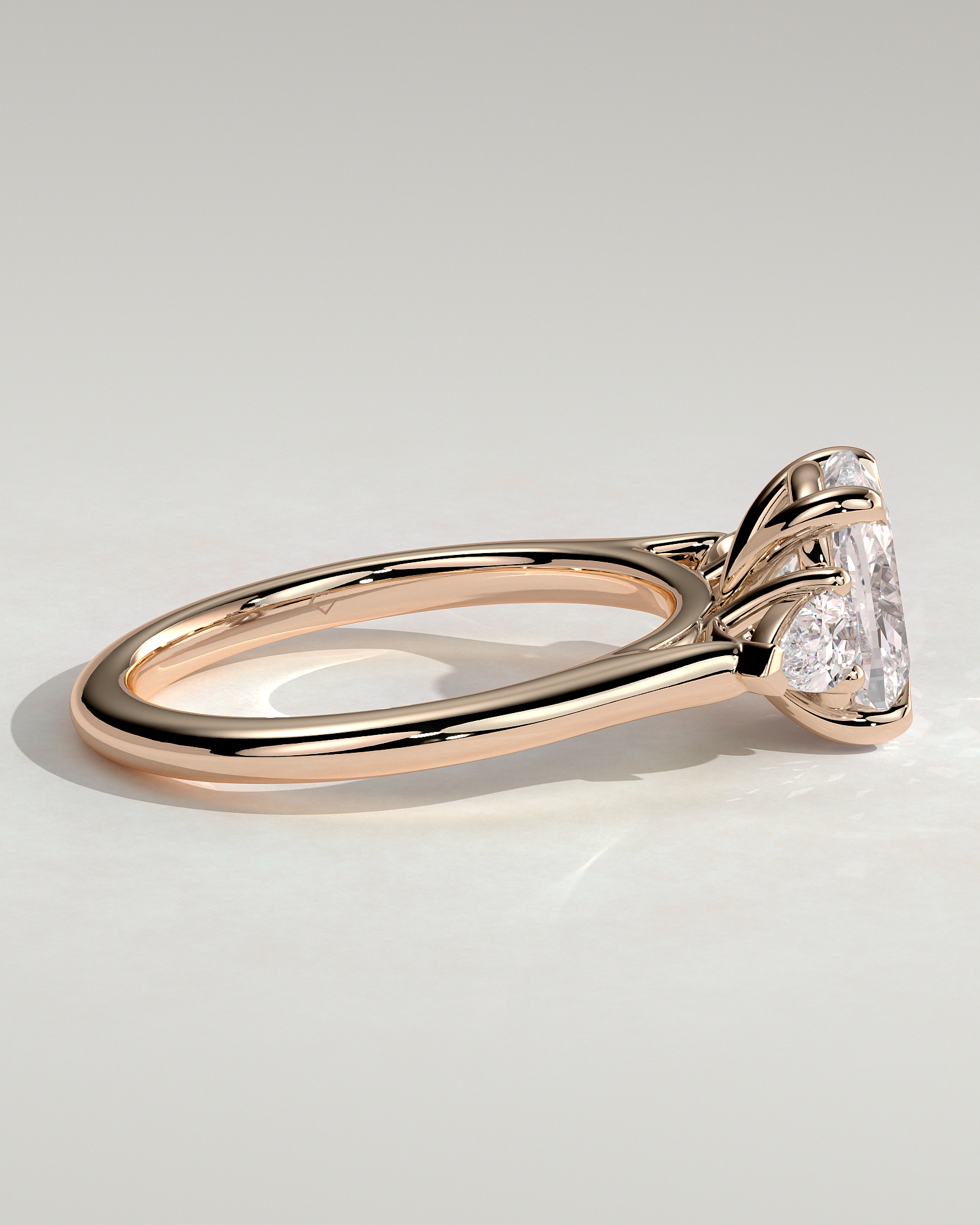 Cataleya - 4 Claw Elongated Cushion with Accent Stones - 18k Rose Gold