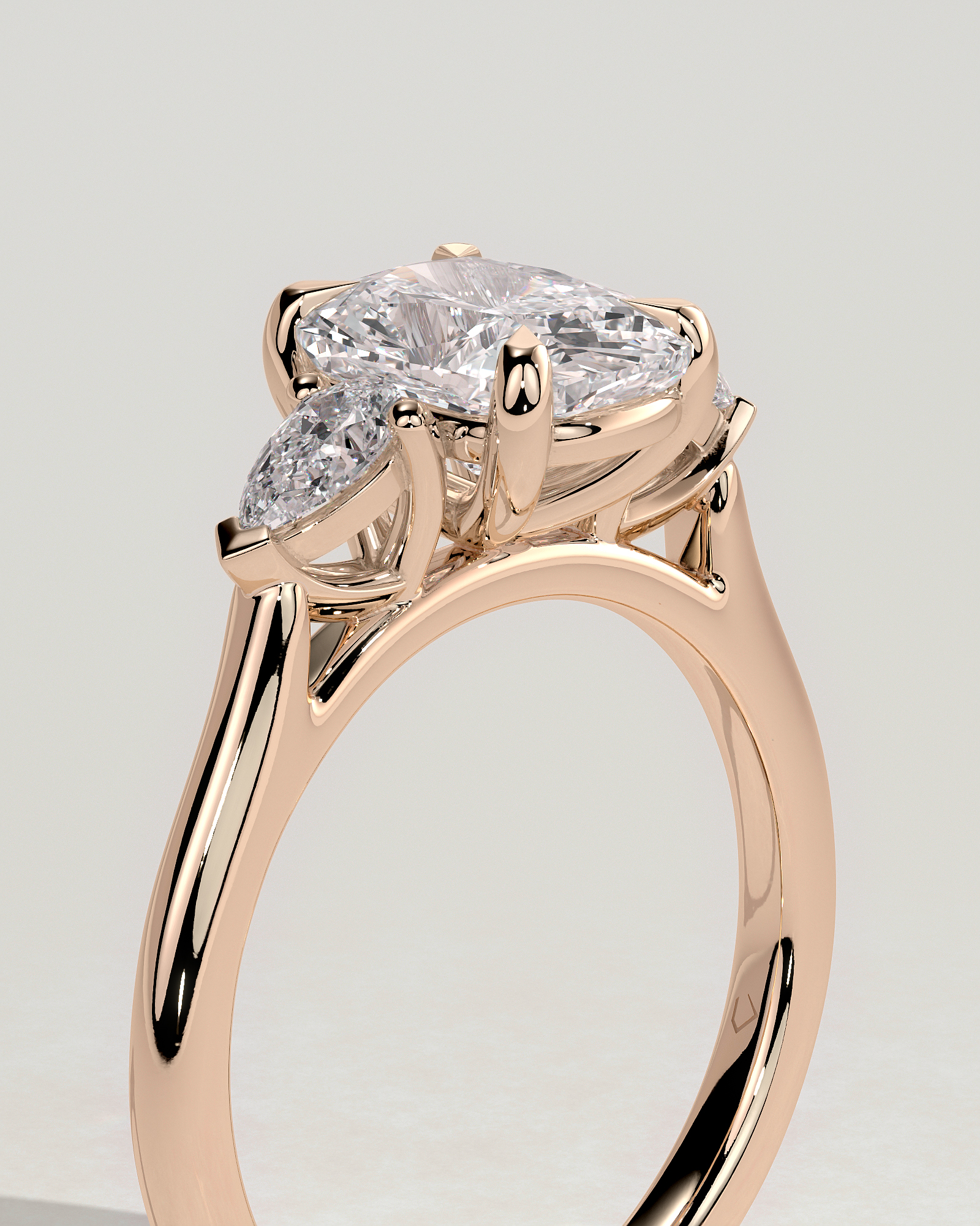 Cataleya - 4 Claw Elongated Cushion with Accent Stones - 18k Rose Gold