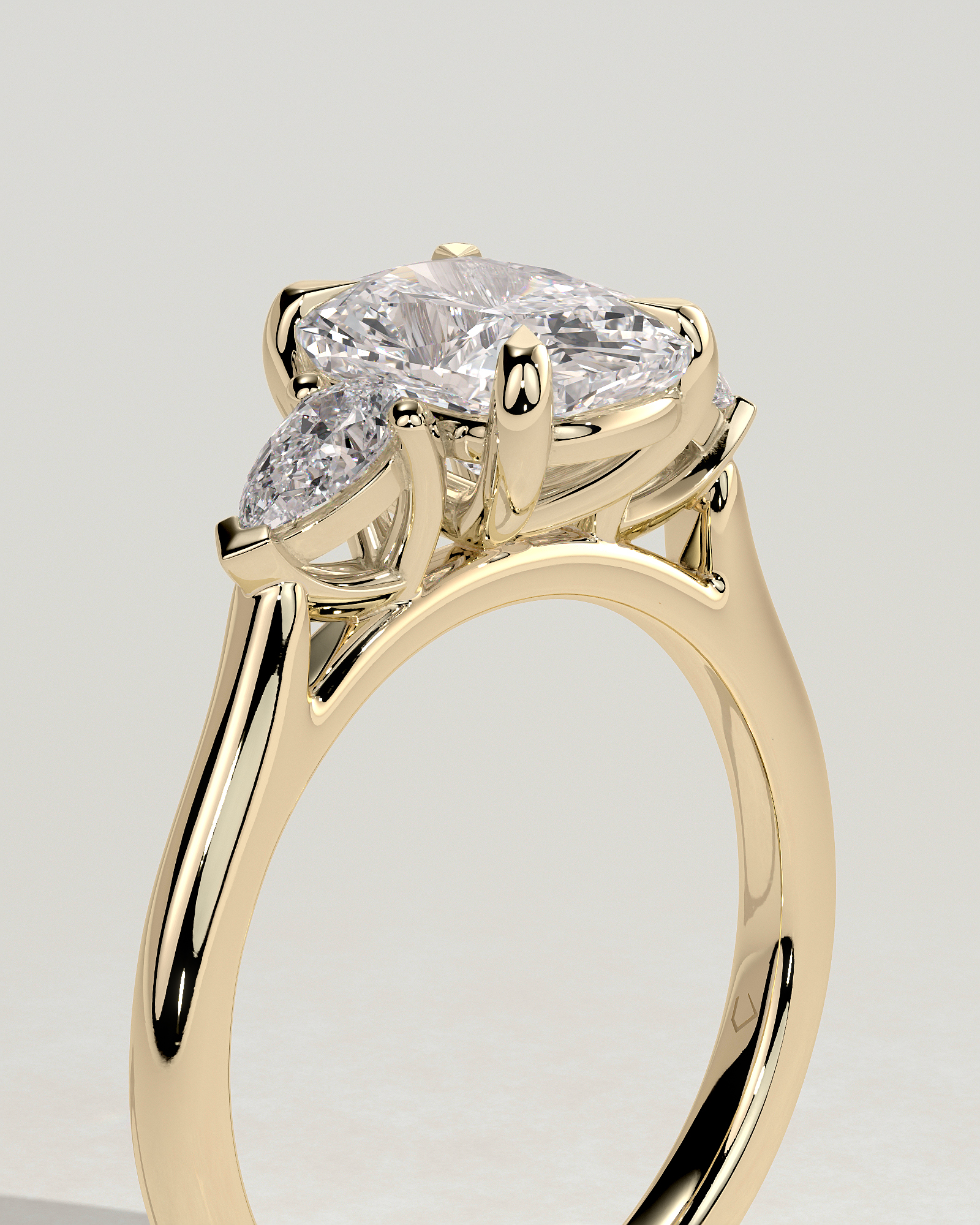 Cataleya - 4 Claw Elongated Cushion with Accent Stones - 18k Yellow Gold