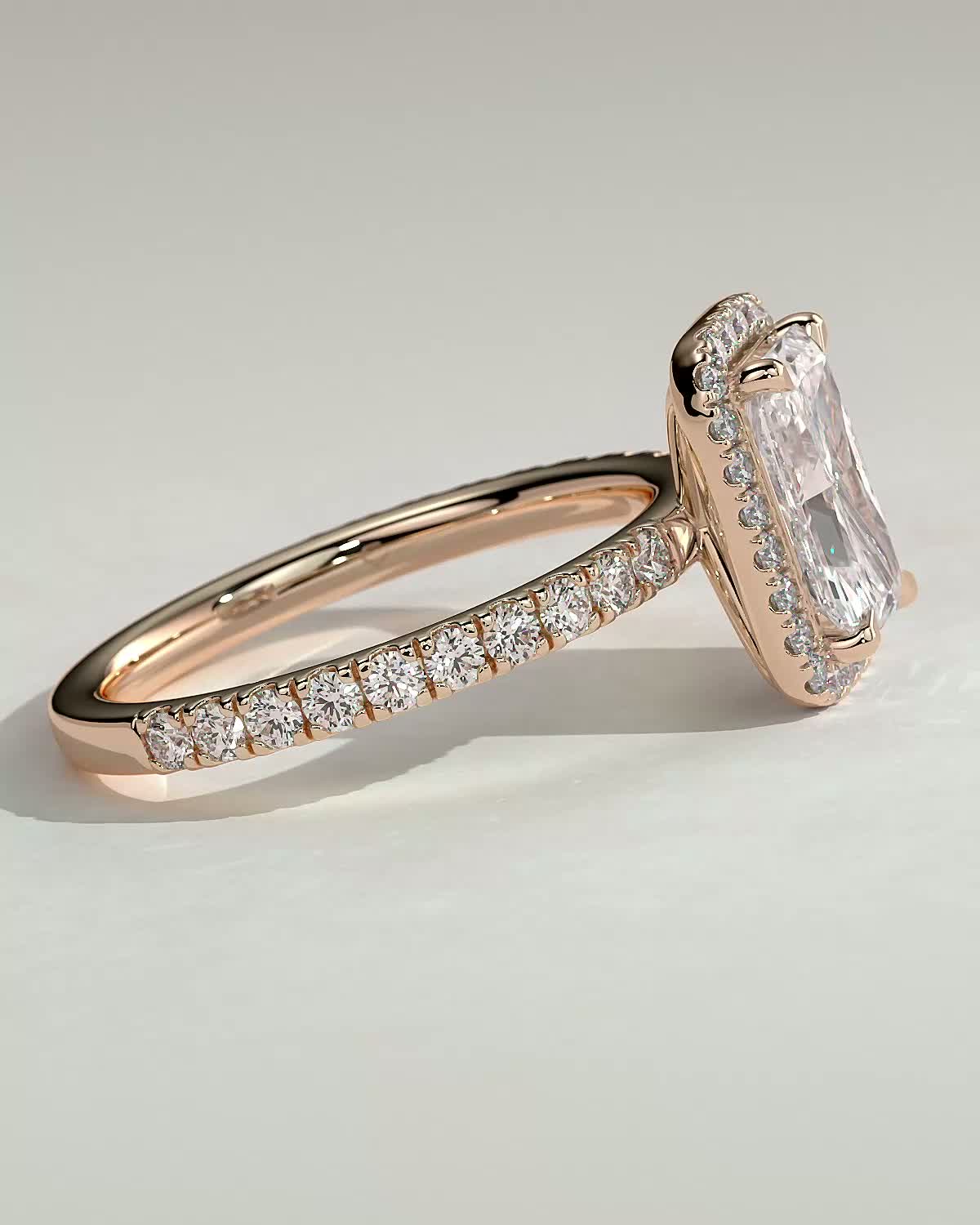 Catherine  Radiant Halo with Pave - 18k Rose Gold